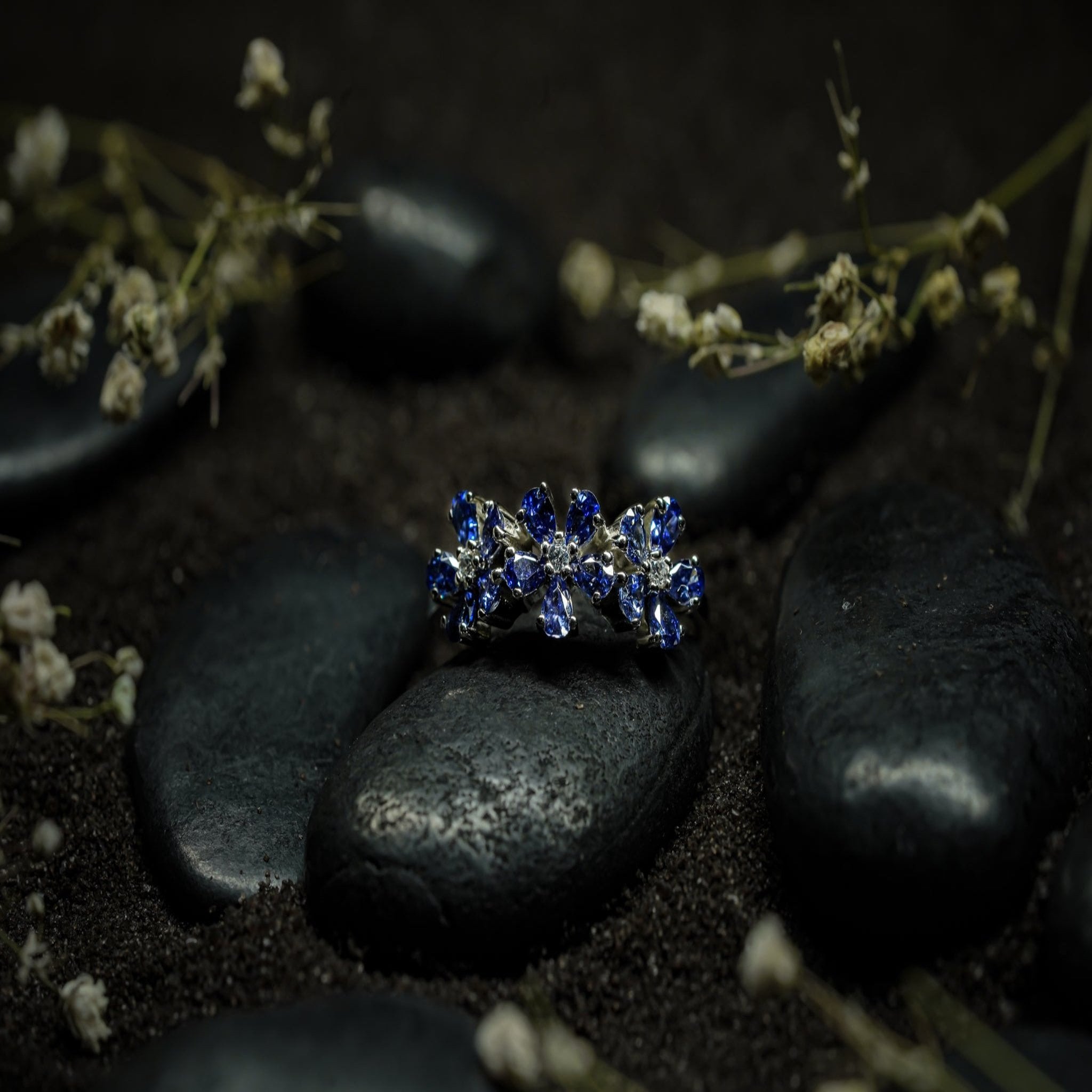 Sterling Silver Tanzanite Floral Ring