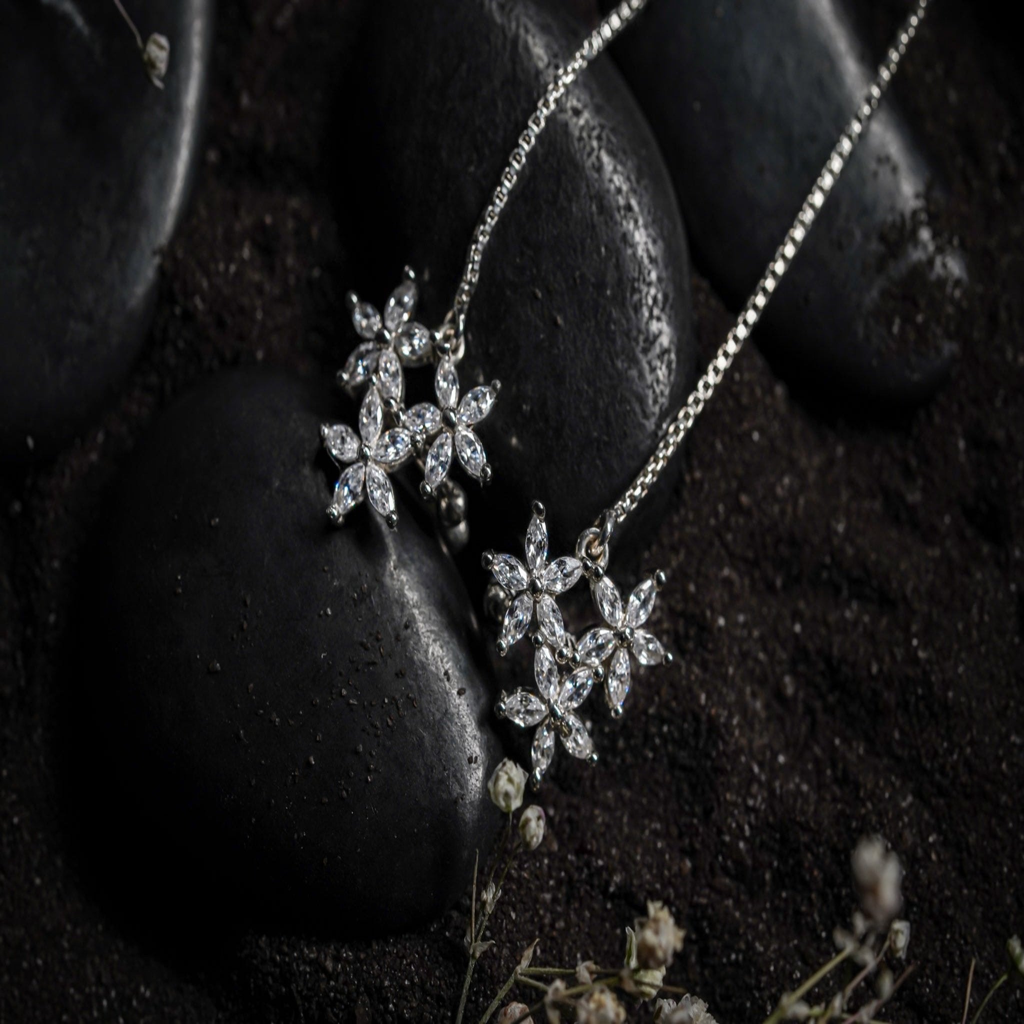 Silver White Gold Elegant Floral Earring For Women
