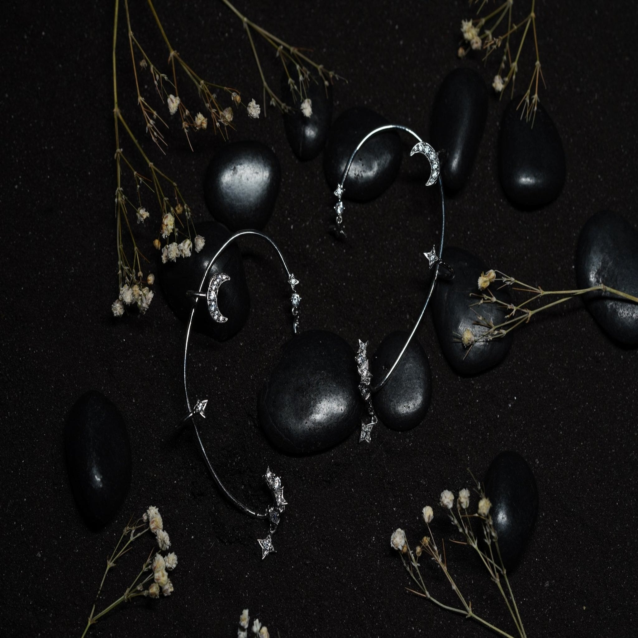Silver Moon Star Ear Cuffs