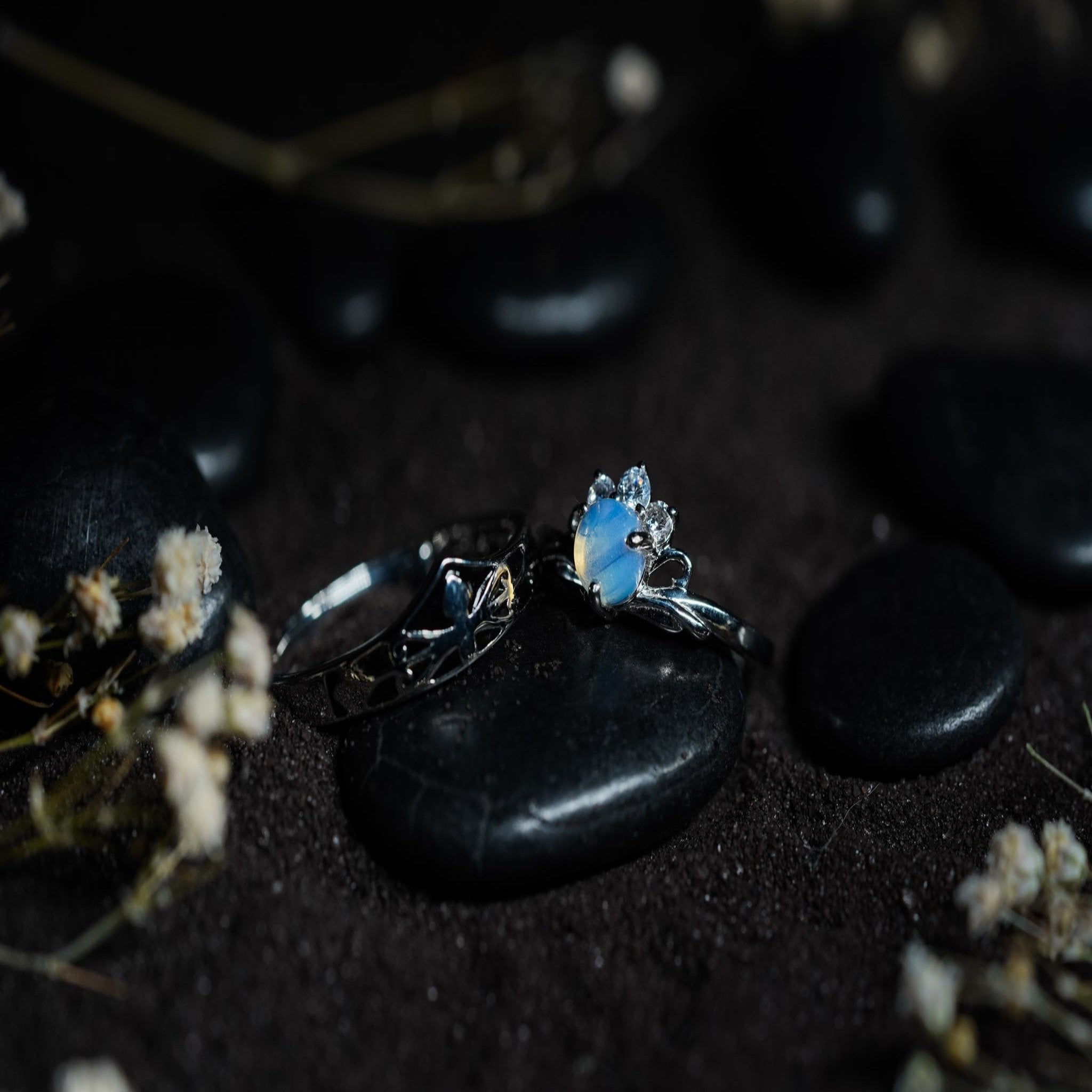 Moonstone majesty adjustable couple ring