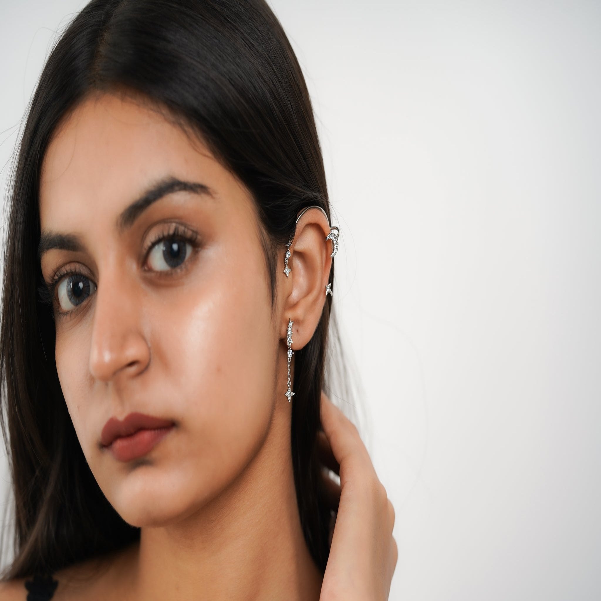 Silver Moon Star Ear Cuffs