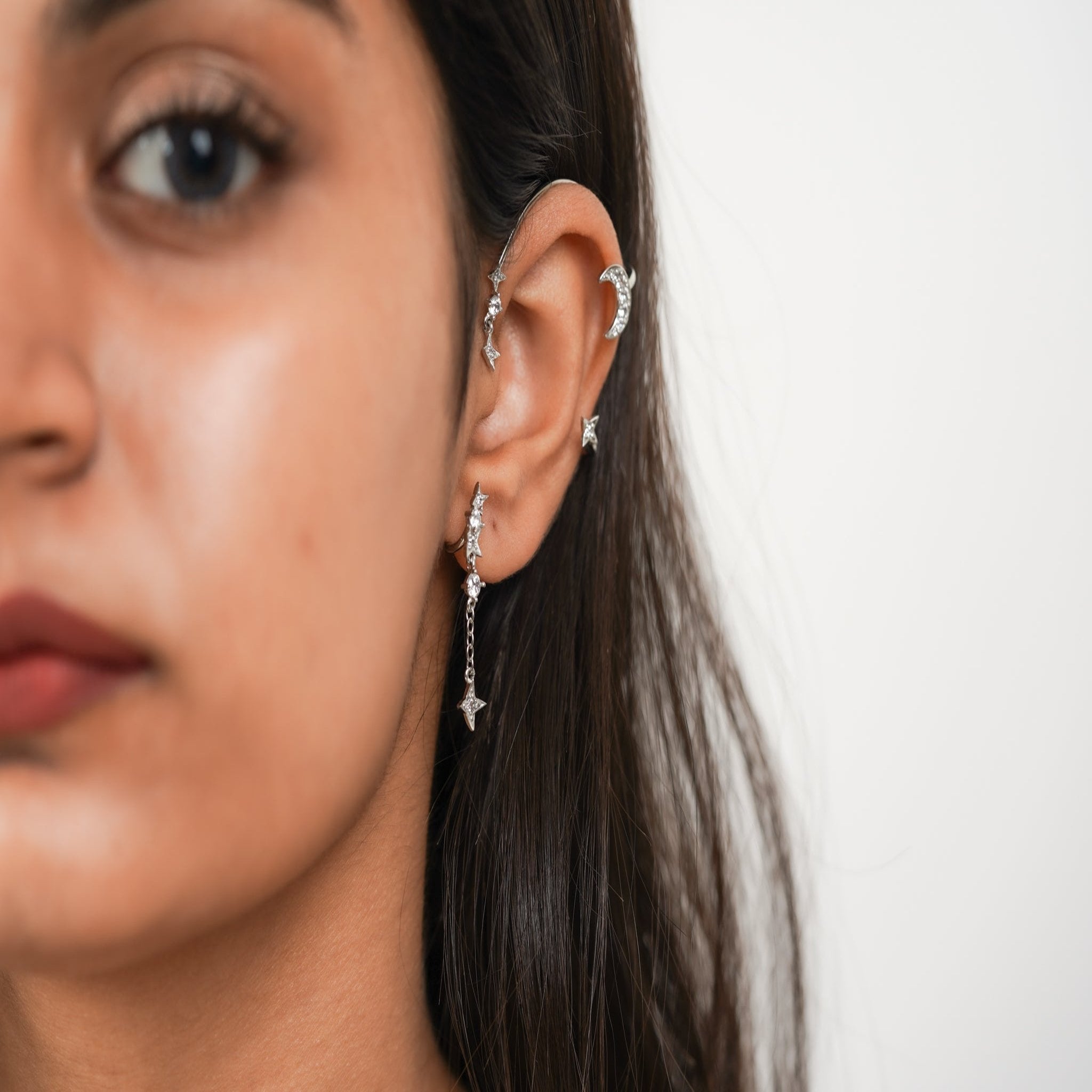 Silver Moon Star Ear Cuffs