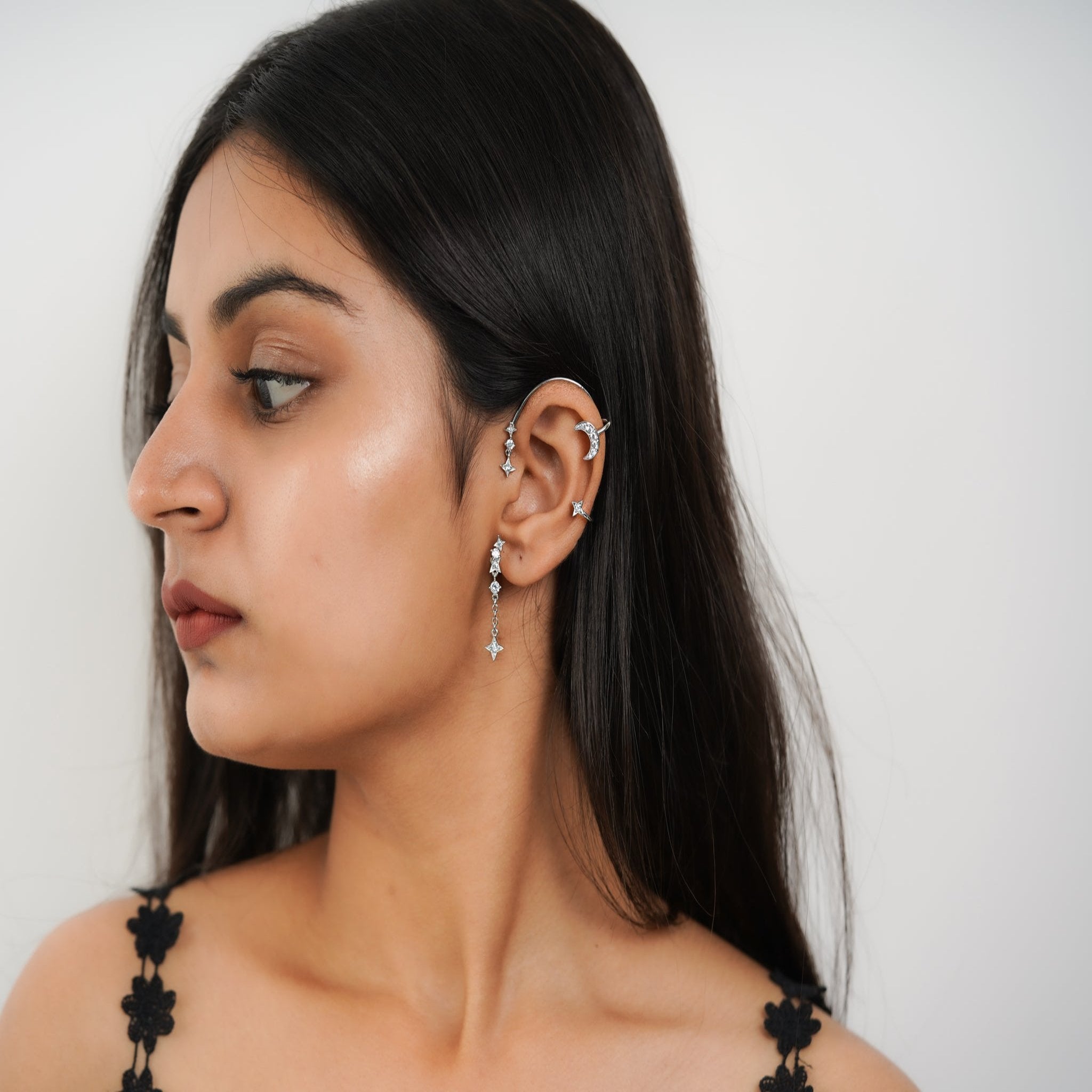Silver Moon Star Ear Cuffs
