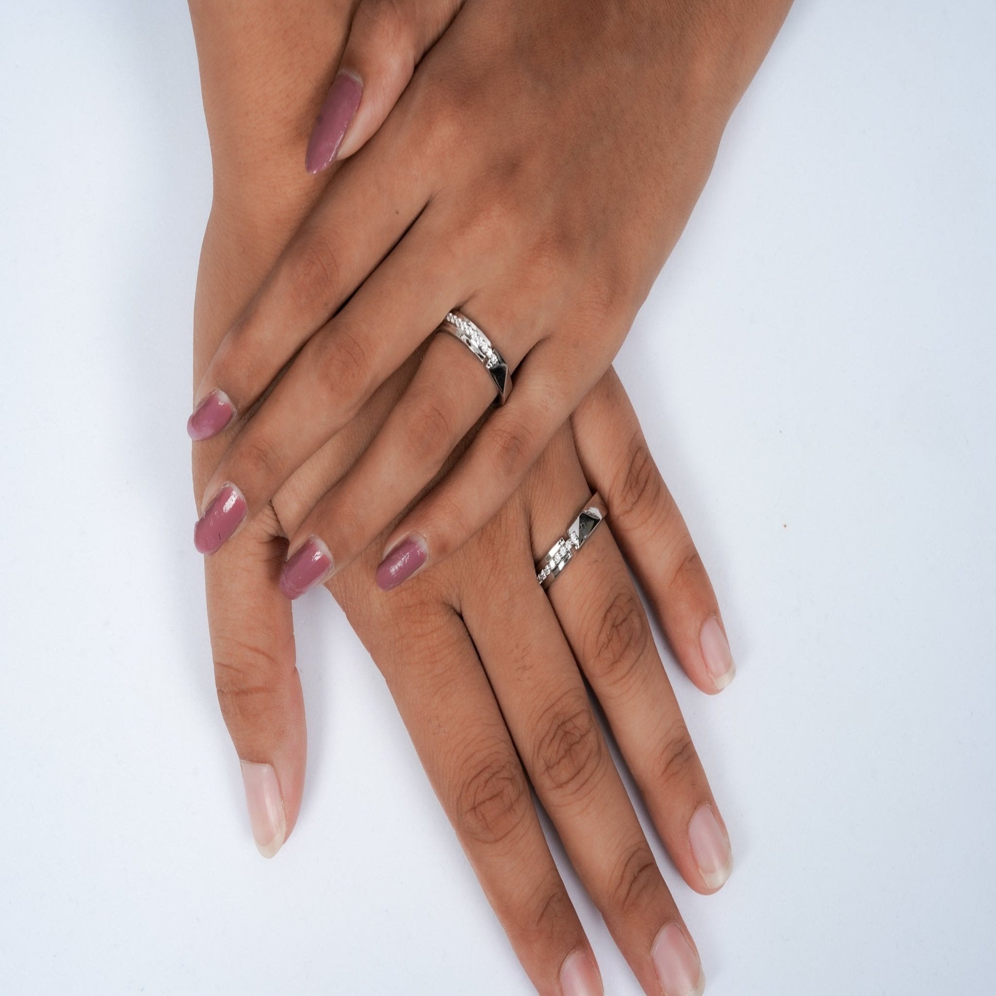 Split White Gold Adjustable Silver Modern Band For Couple