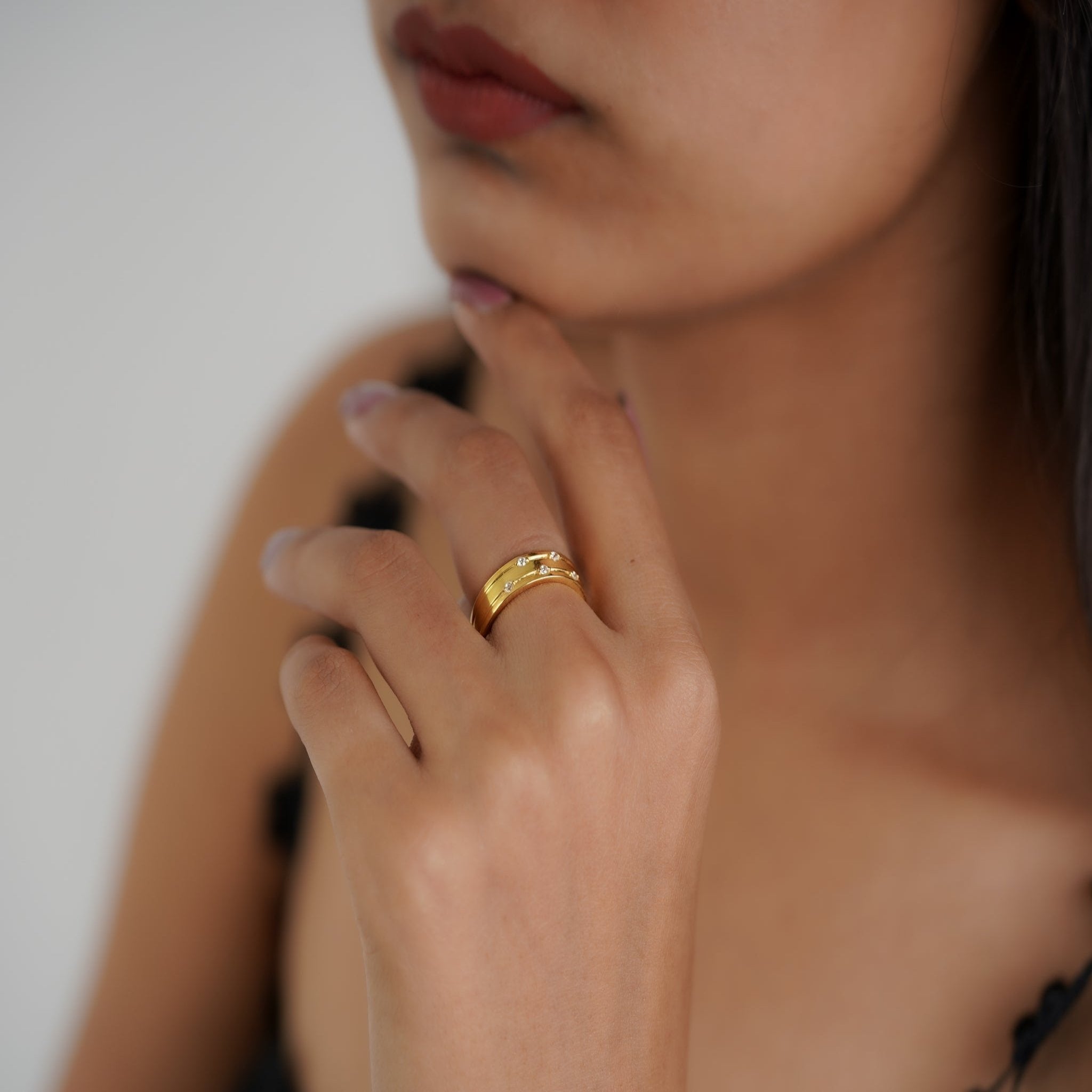 Adjustable Silver Yellow Gold Modern Dual Layered Band For Couple