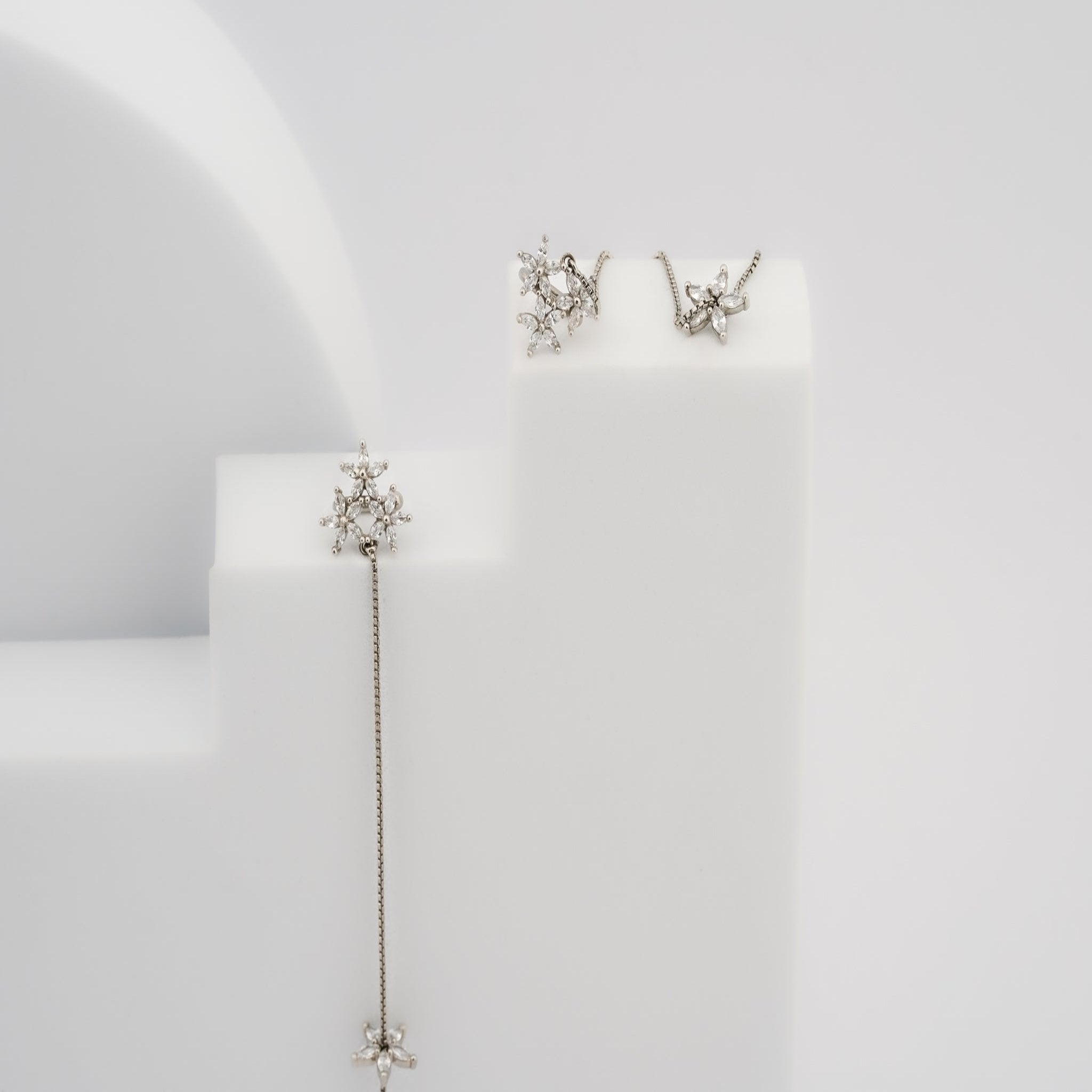 Silver White Gold Elegant Floral Earring For Women
