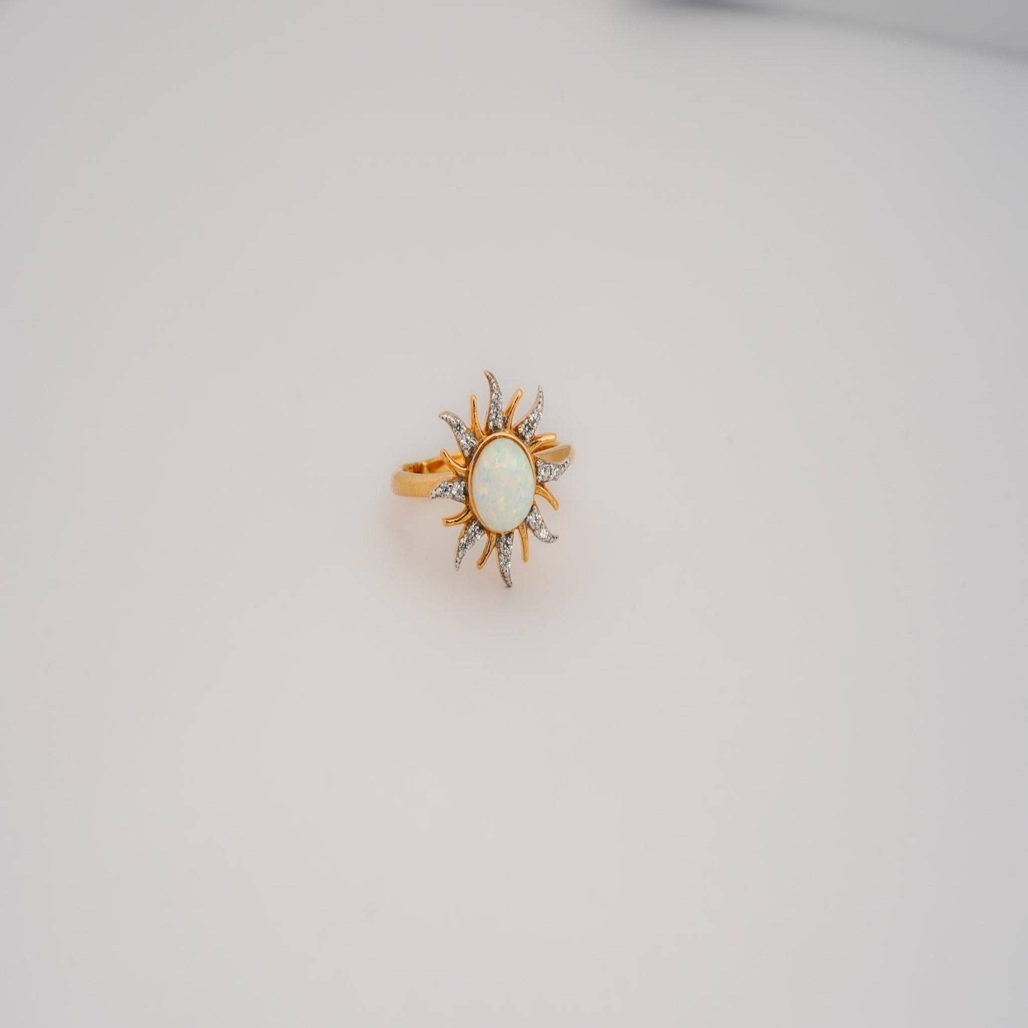 Elegant Round Opal Ring in Yellow Gold Plating