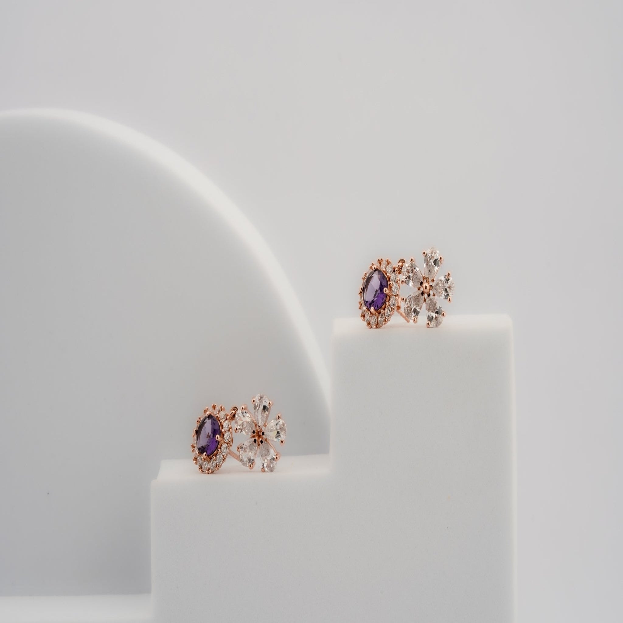 Amethyst Halo Floral Drop Earrings