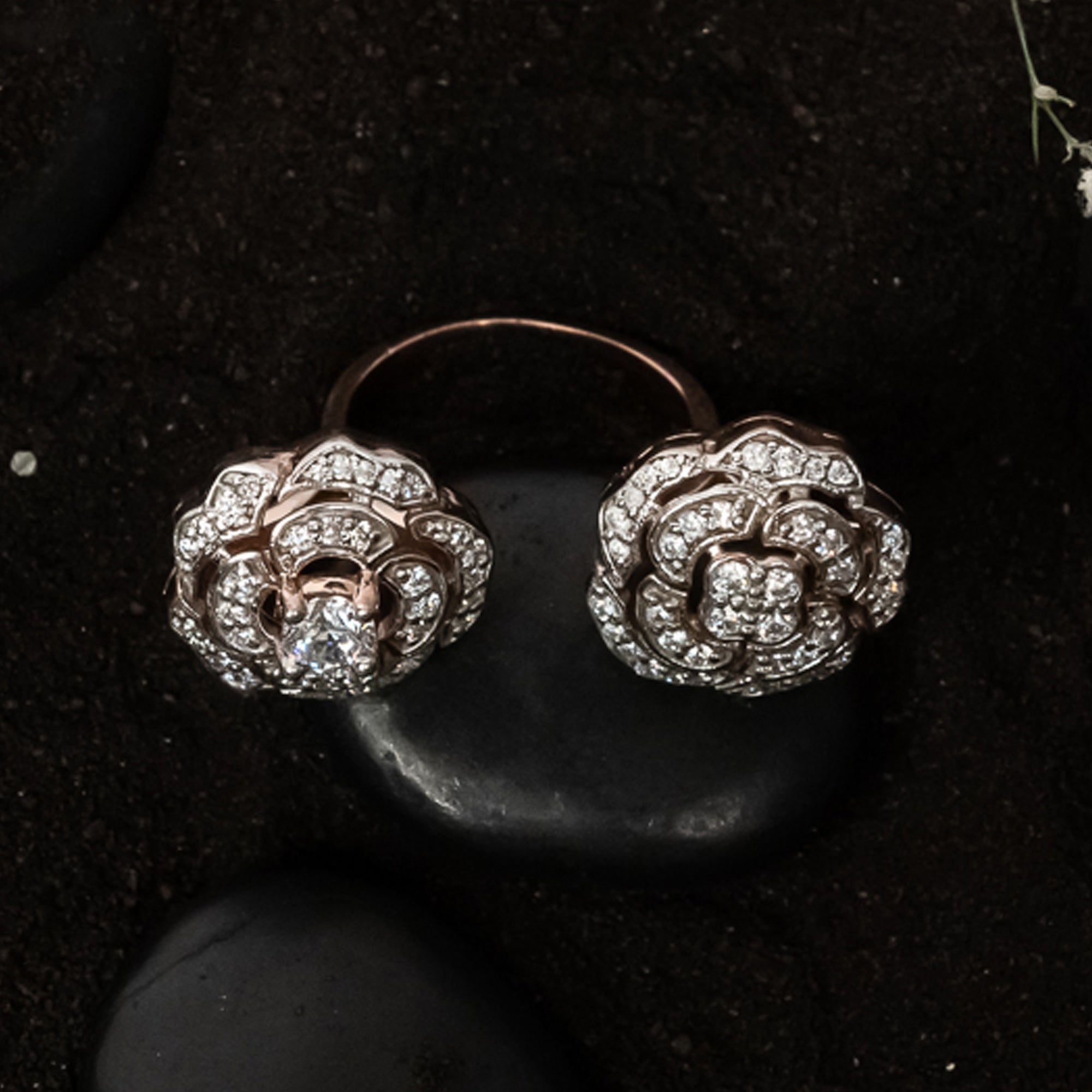 Open Cuff Double Flower Ring