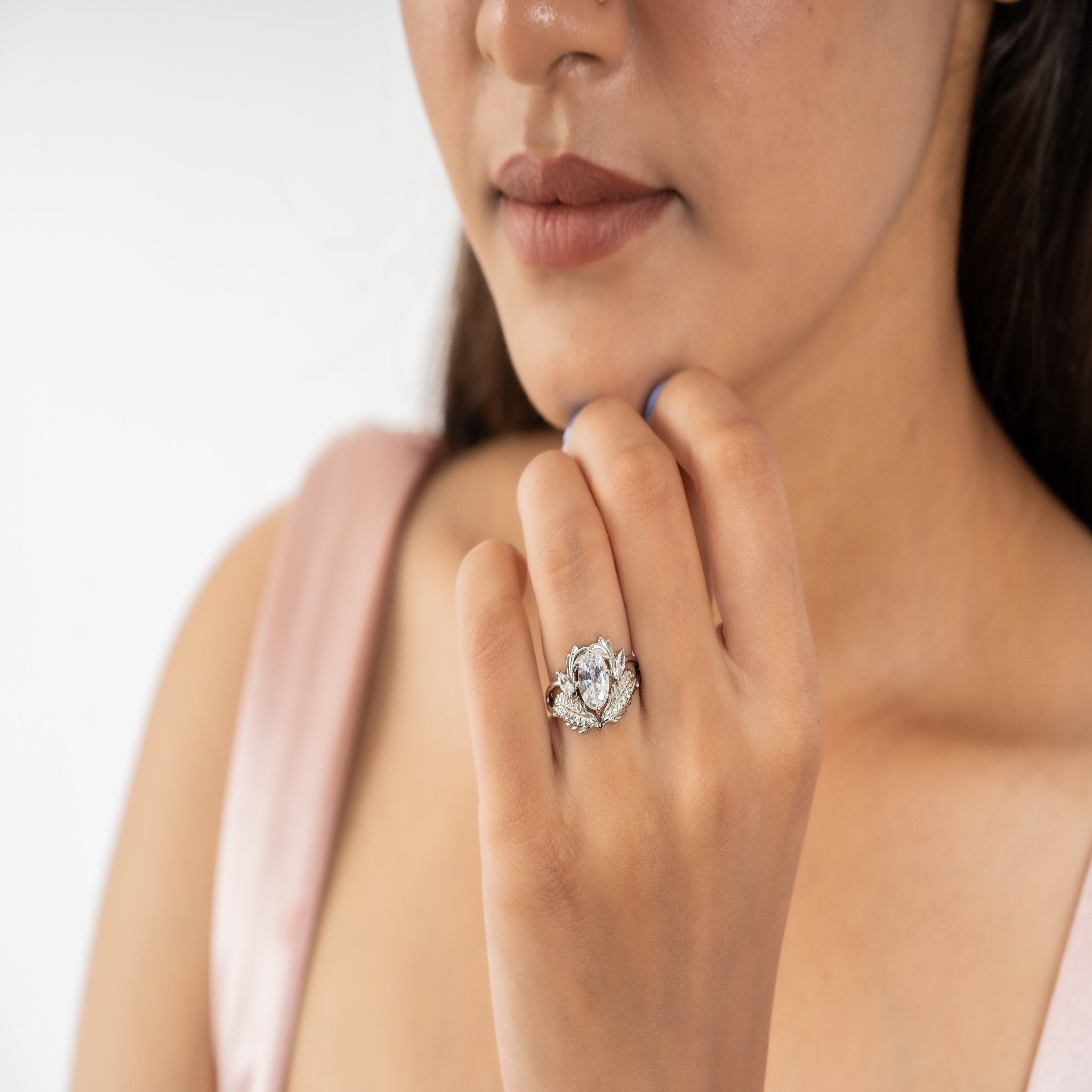 Sterling Silver leafy stone Adjustable ring
