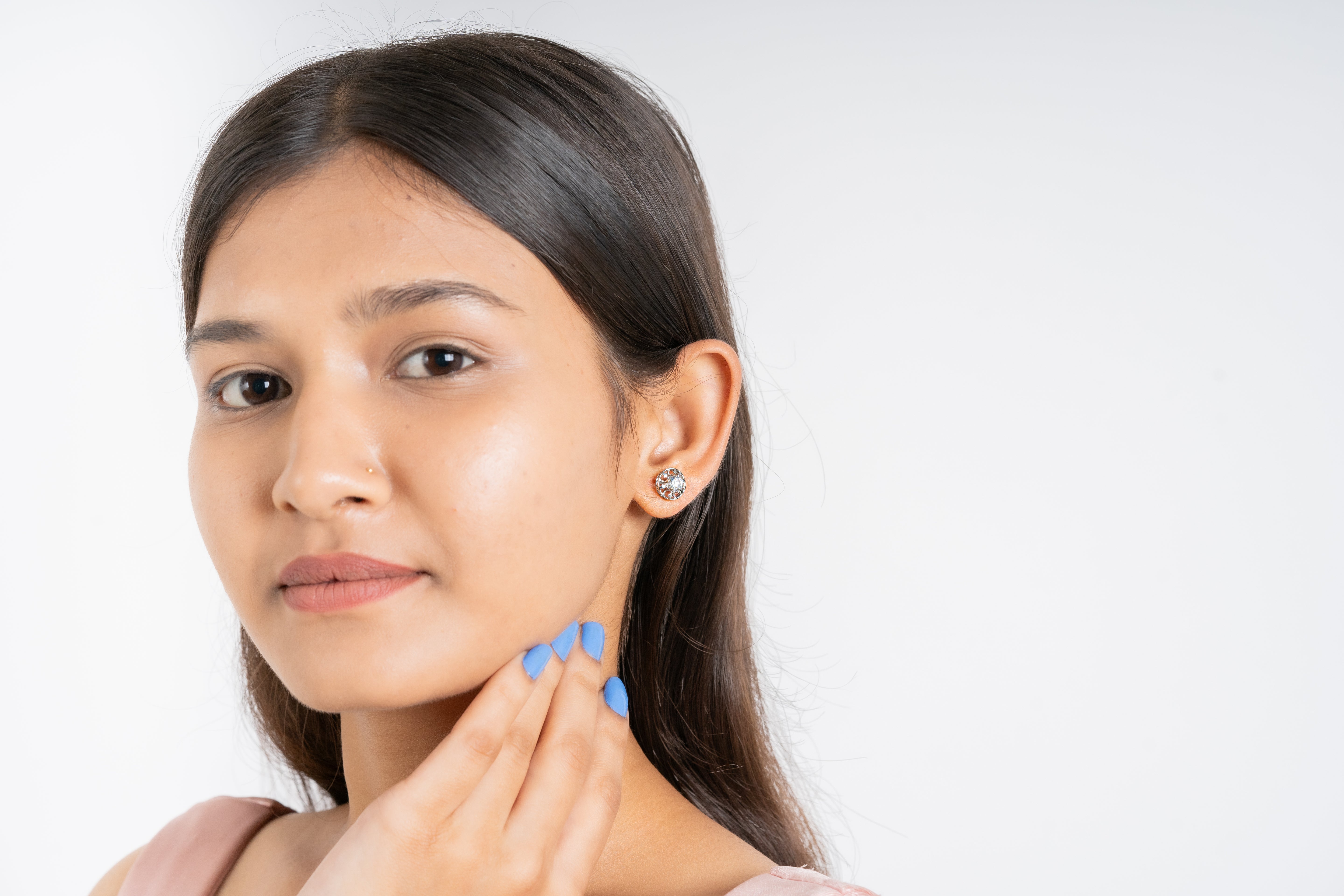 White Gold Adjustable Silver Floral Round Stud Earring For Woman