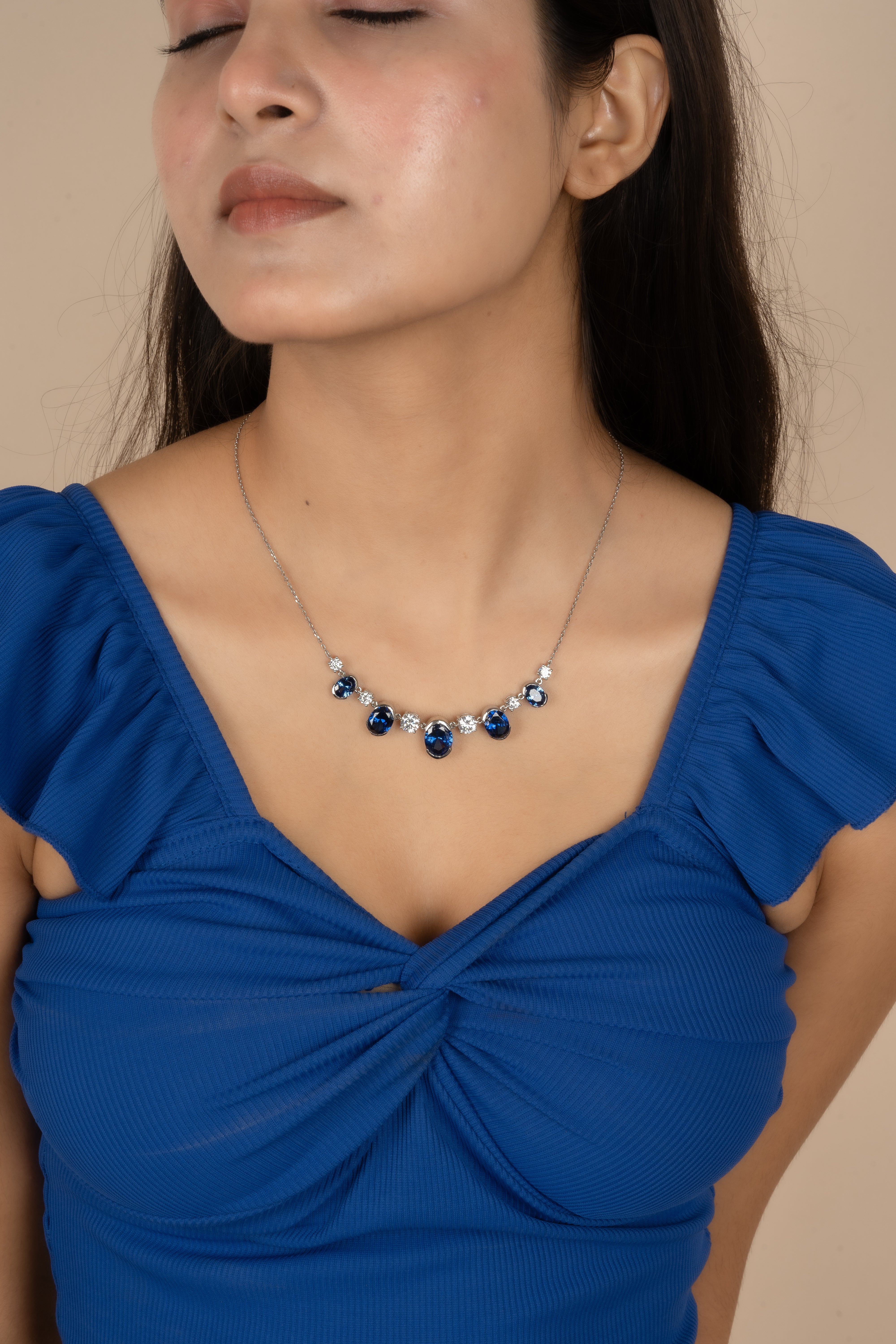 Radiant American Diamond and Sapphire Necklace