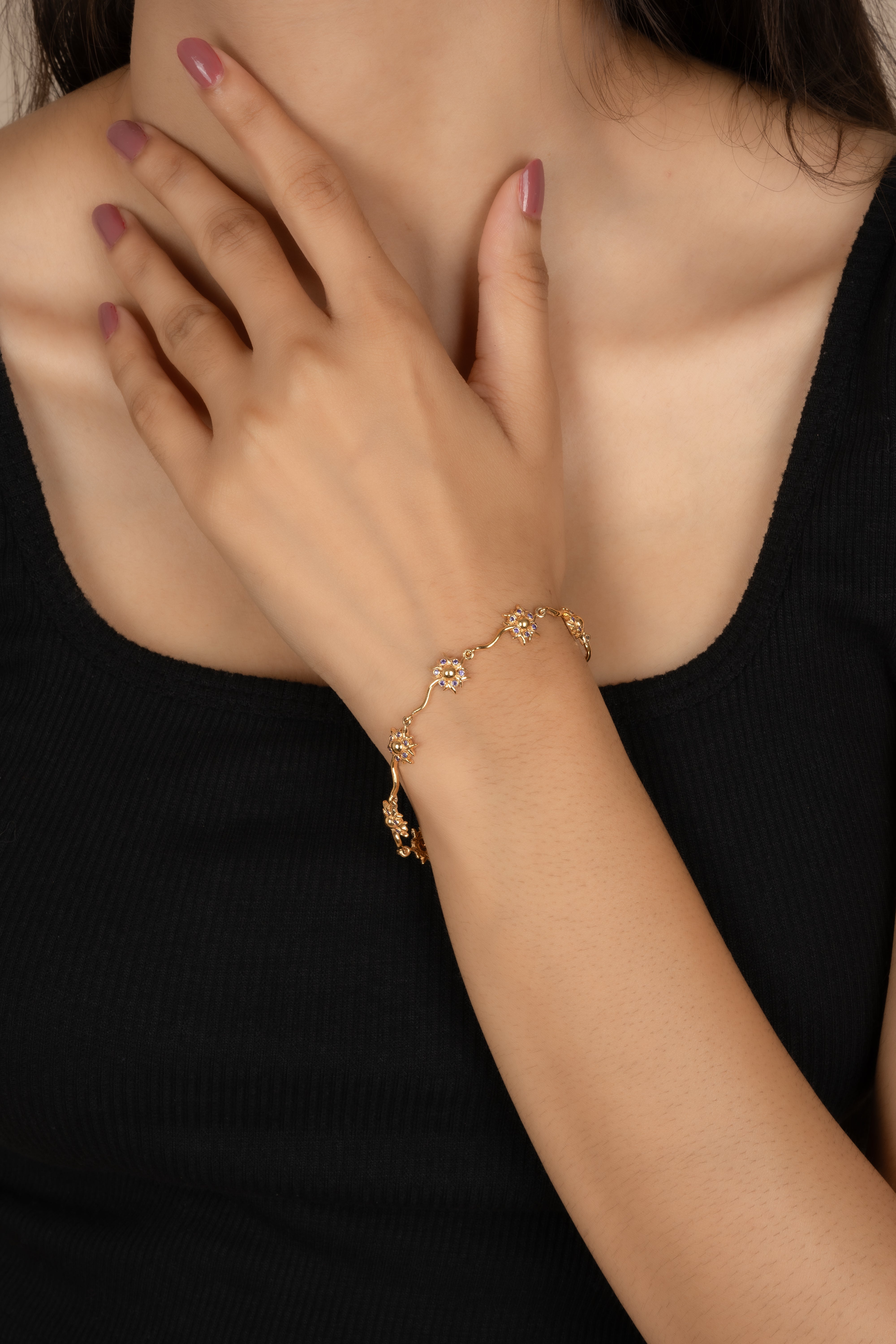 Yellow Gold Plated Amethyst Bracelet