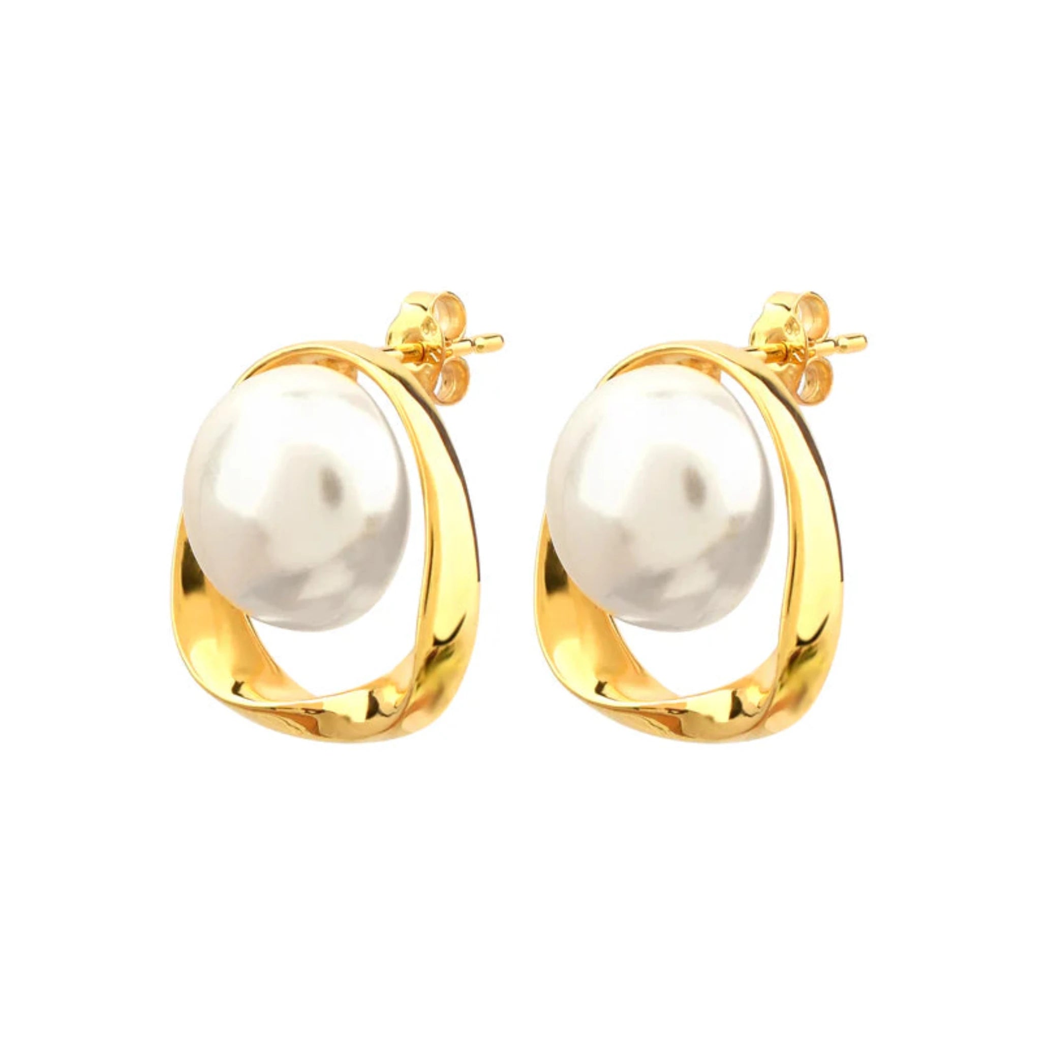 Silver White Pearl Classic Stud Minimalist Freeform Hollow Frame Yellow Gold Earring For Woman