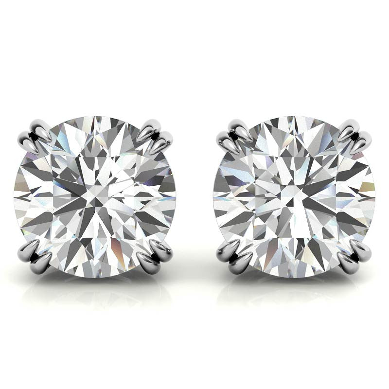 Round Solitaire White Gold Silver Double 4-Prong Claw Earring For Woman
