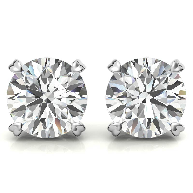 Round Diamond Heart Prong White Gold Silver Romantic Earring For Woman