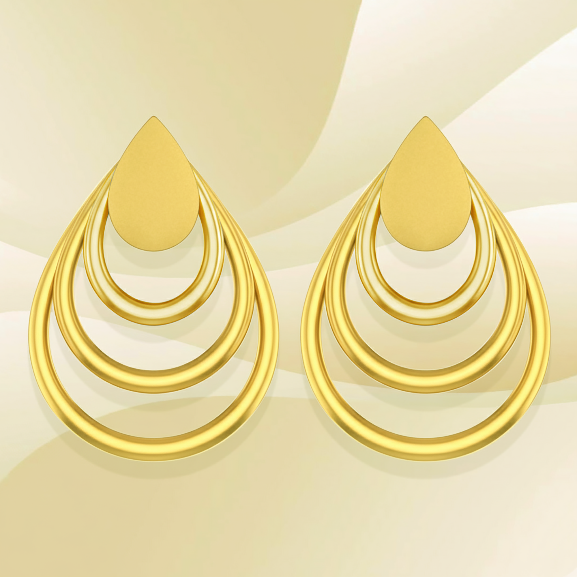 Yellow Gold Layered Teardrop Dangle Earrings