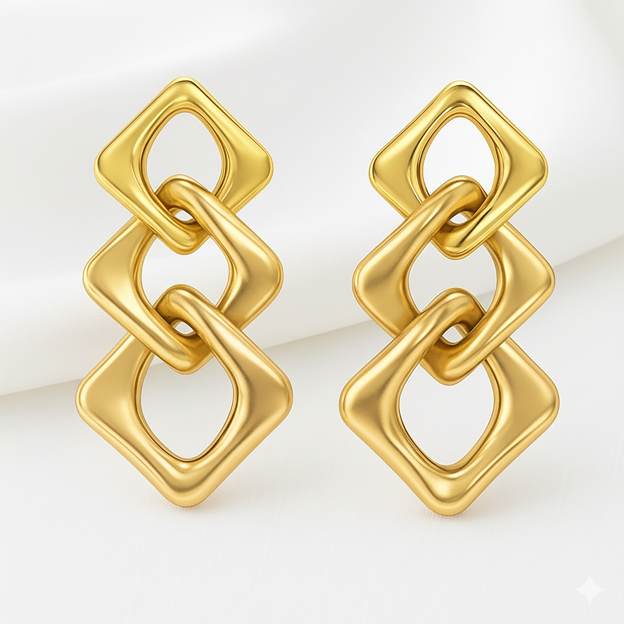 Yellow Gold Plated Square Interlinked Earring