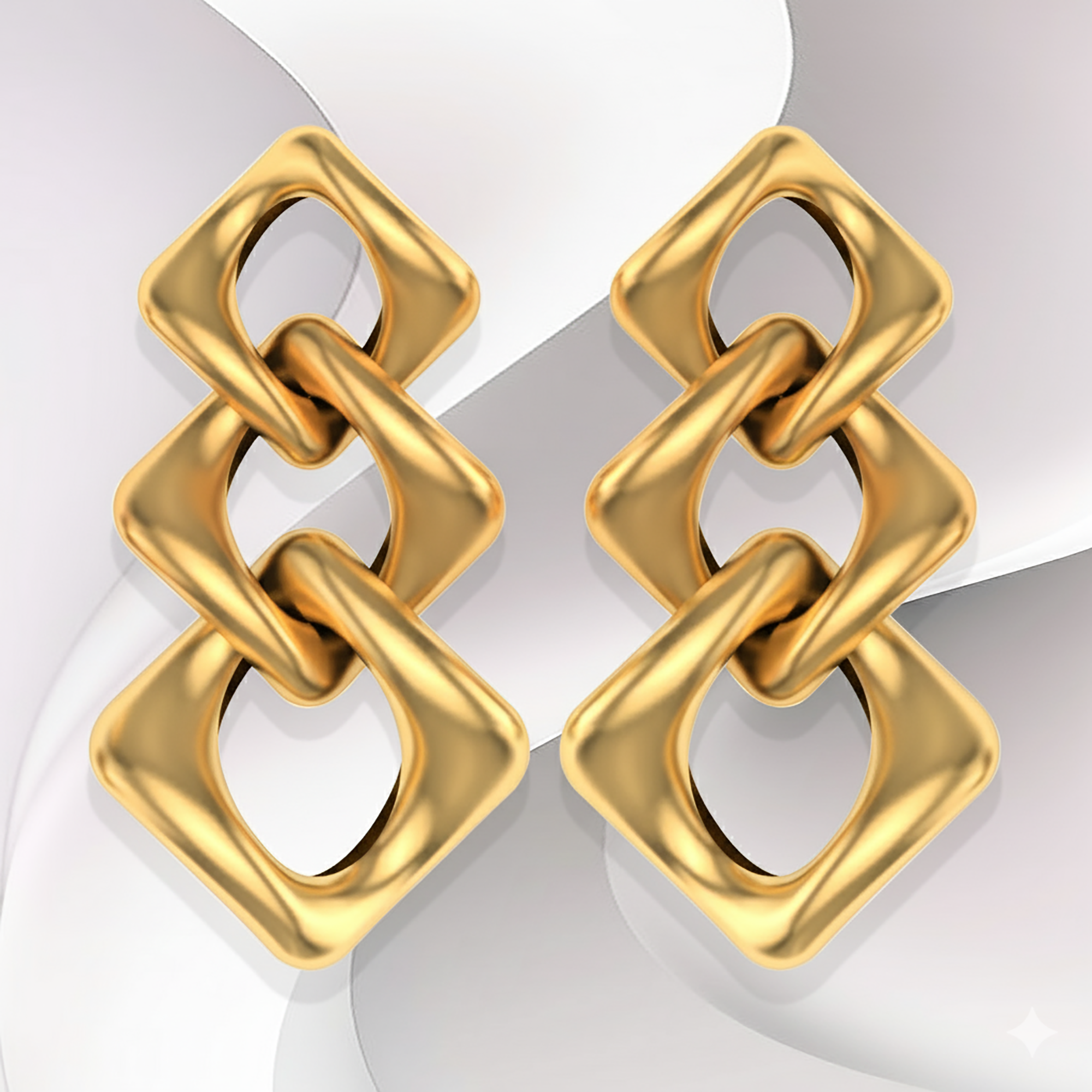 Yellow Gold Plated Square Interlinked Earring
