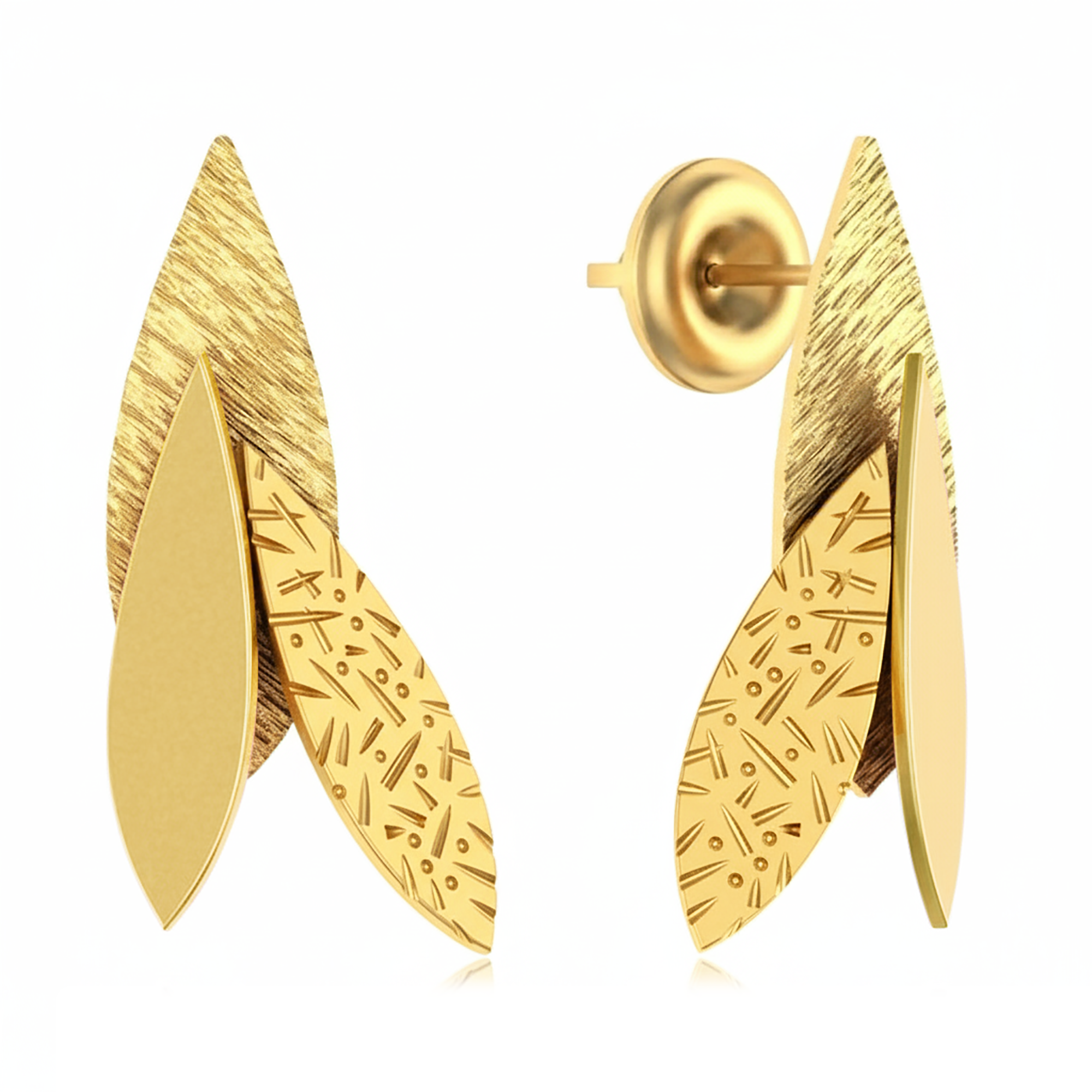 Elegant Triple Leaf Gold Plated Dangle Earrings