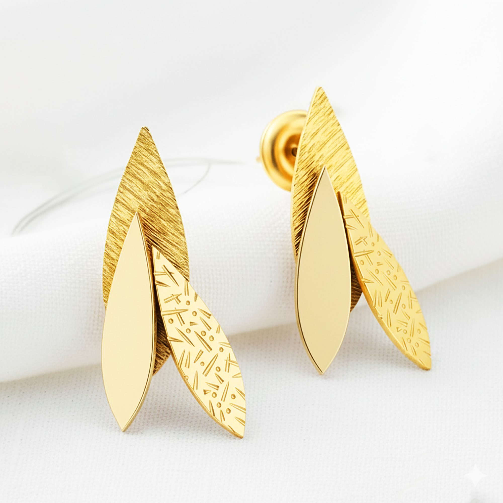 Elegant Triple Leaf Gold Plated Dangle Earrings