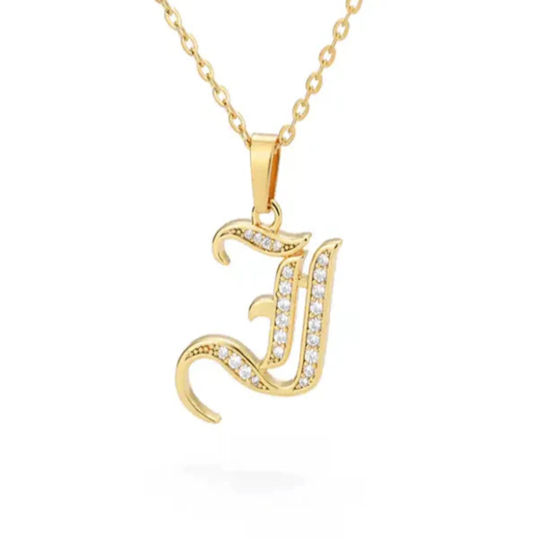 Yellow Gold Adjustable Silver Font Letter Pendant For Woman