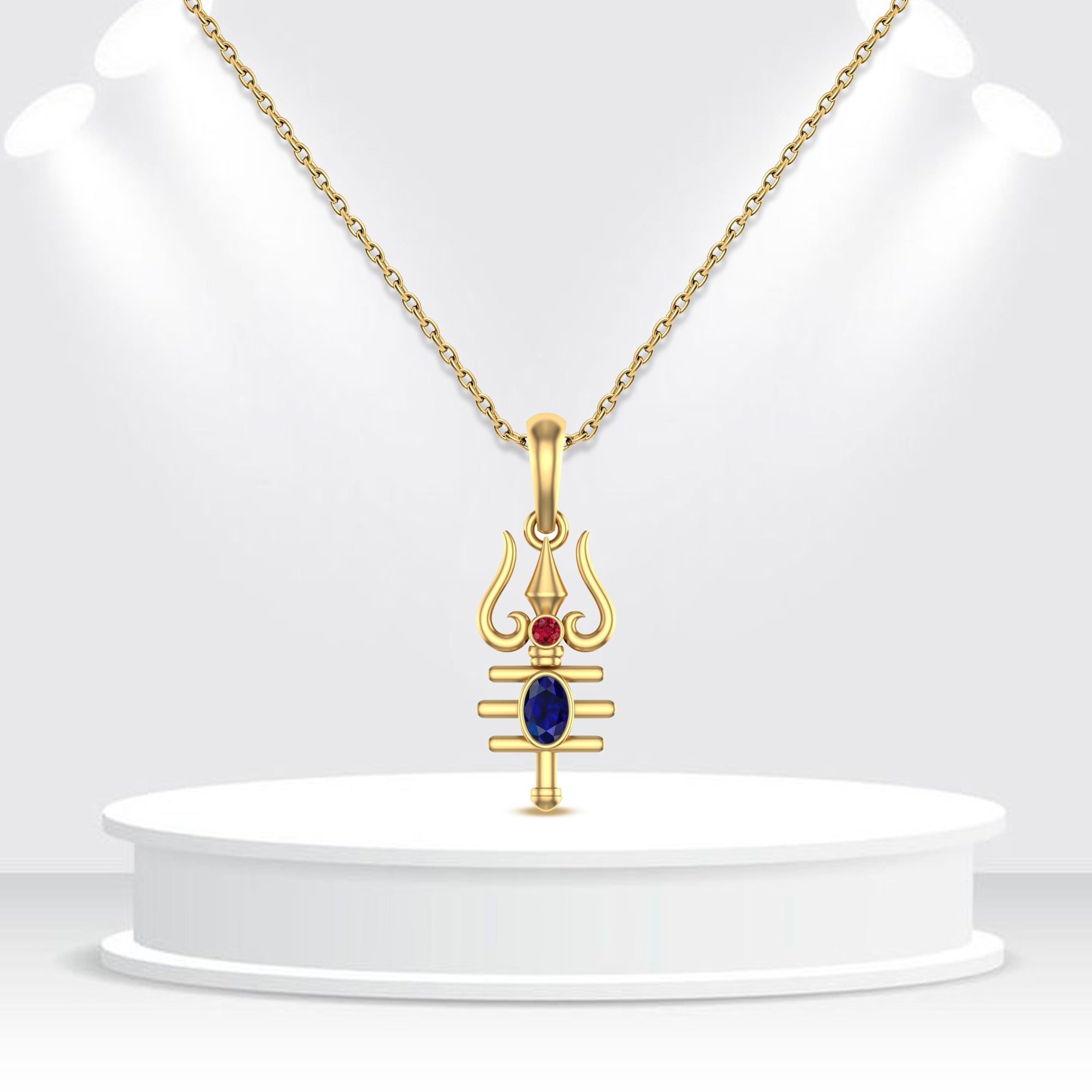 Men’s Trishul Pendant with Blue Sapphire & Ruby