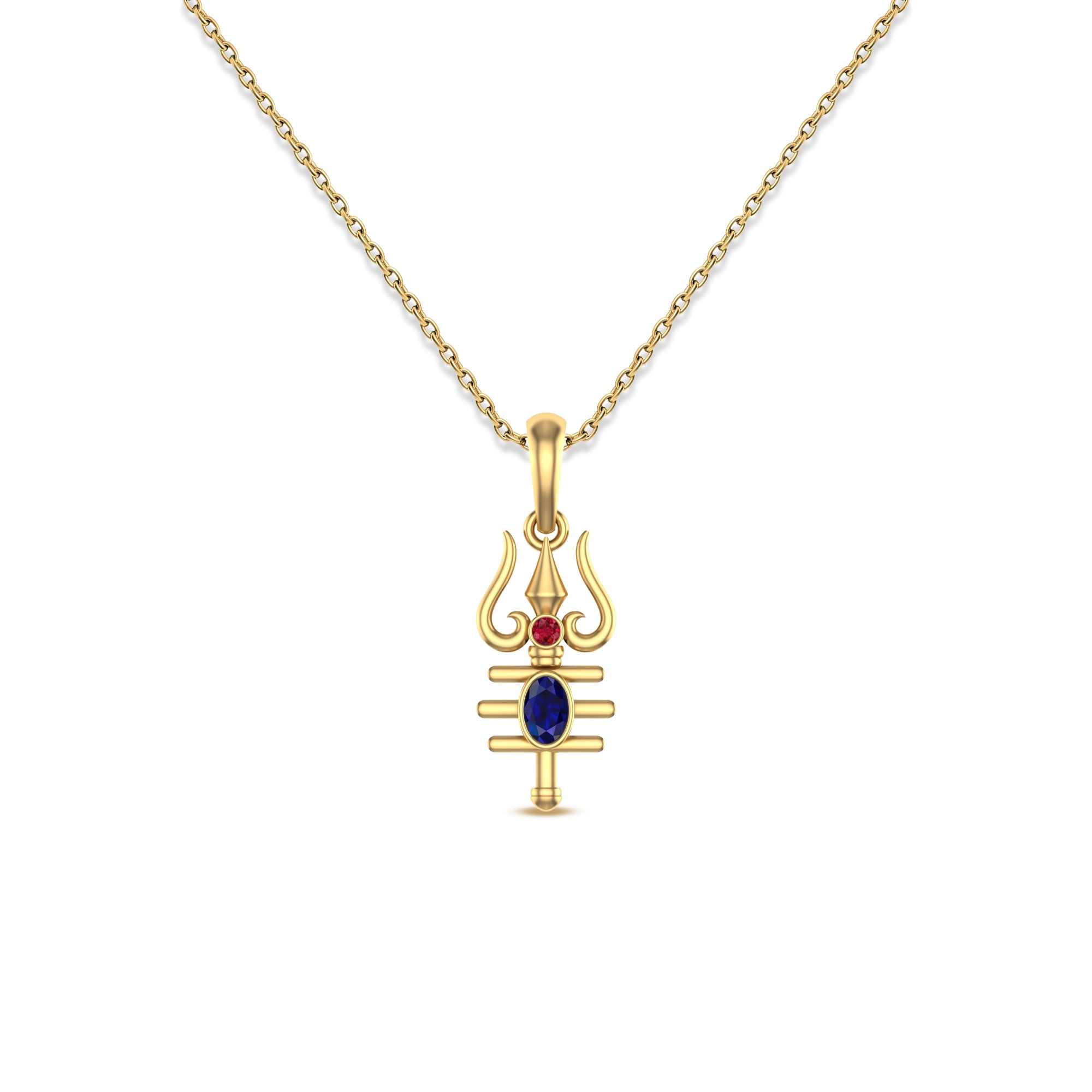 Men’s Trishul Pendant with Blue Sapphire & Ruby