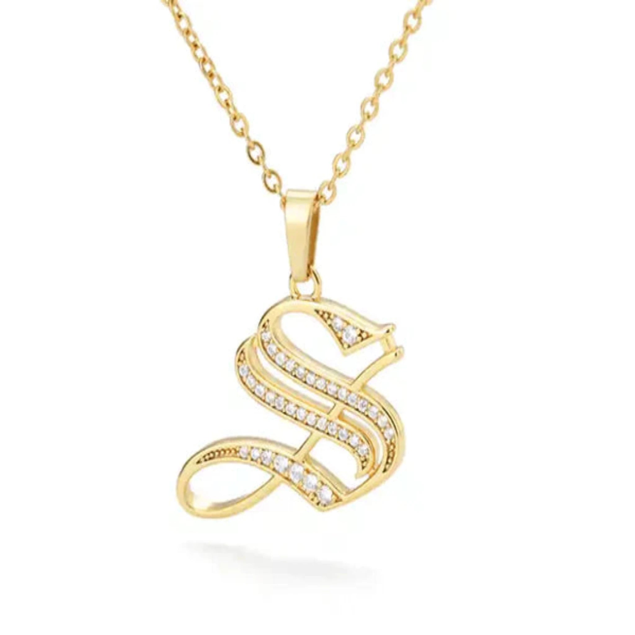 Yellow Gold Adjustable Silver Font Letter Pendant For Woman