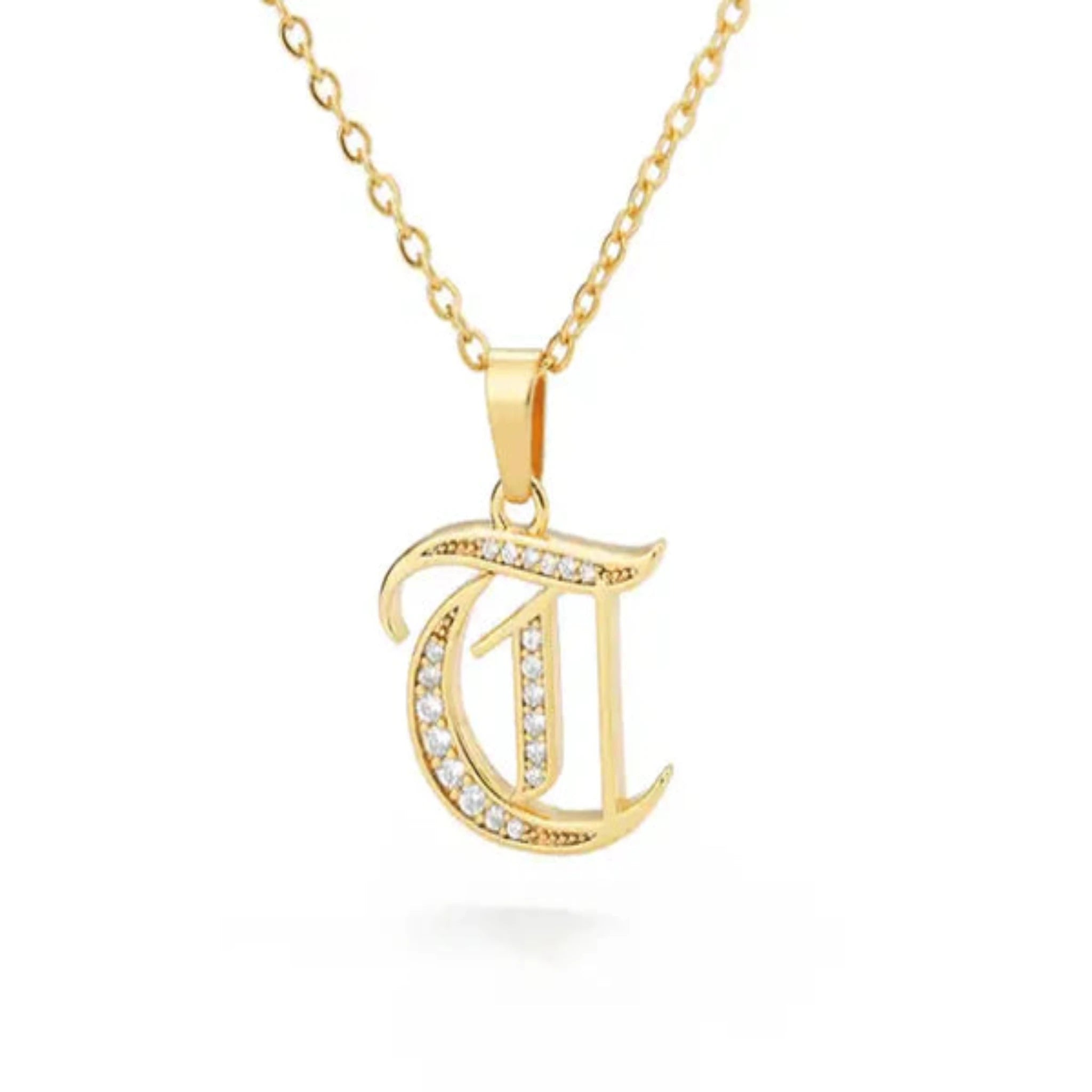 Yellow Gold Adjustable Silver Font Letter Pendant For Woman