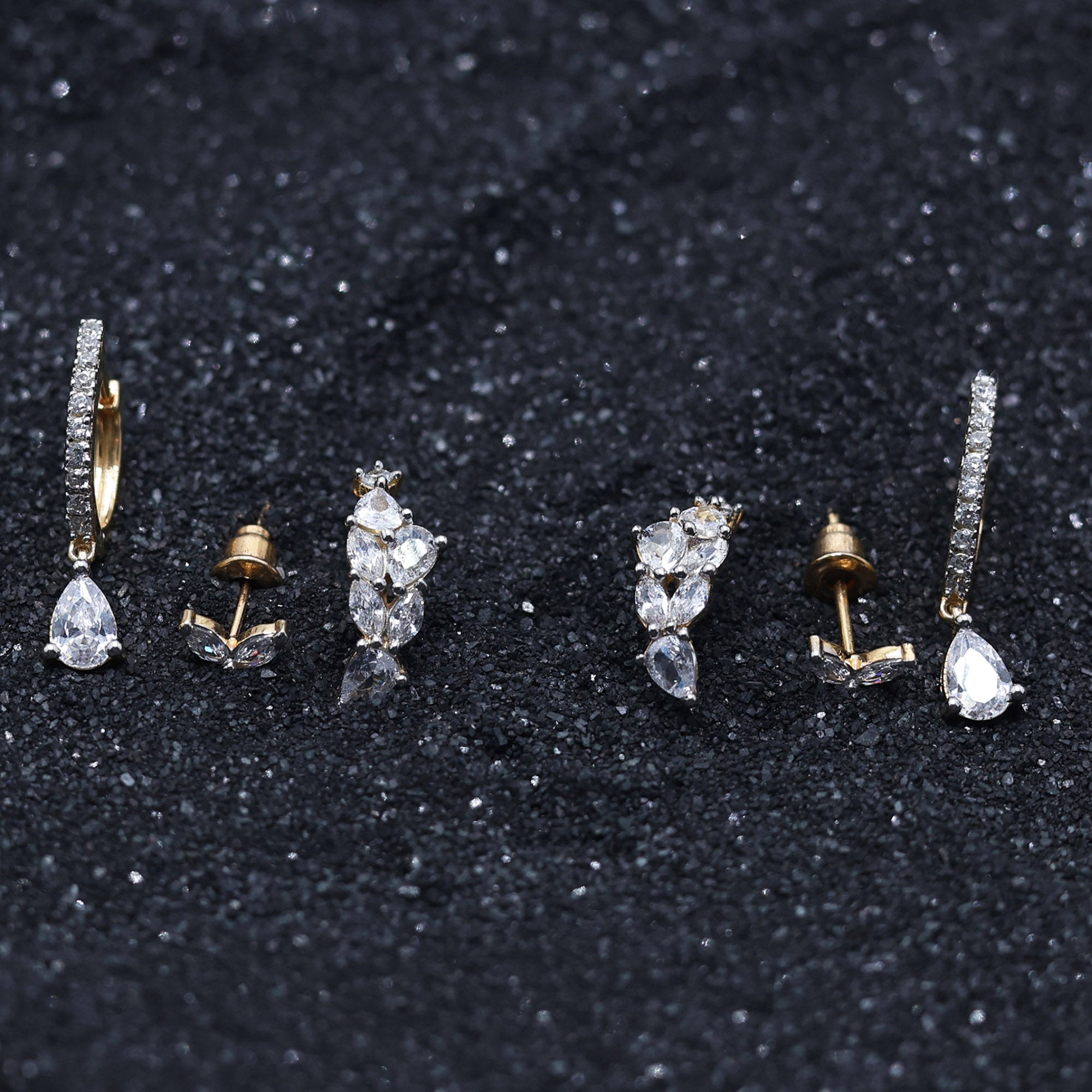 Elegant Silver 3 Pair Earrings Set