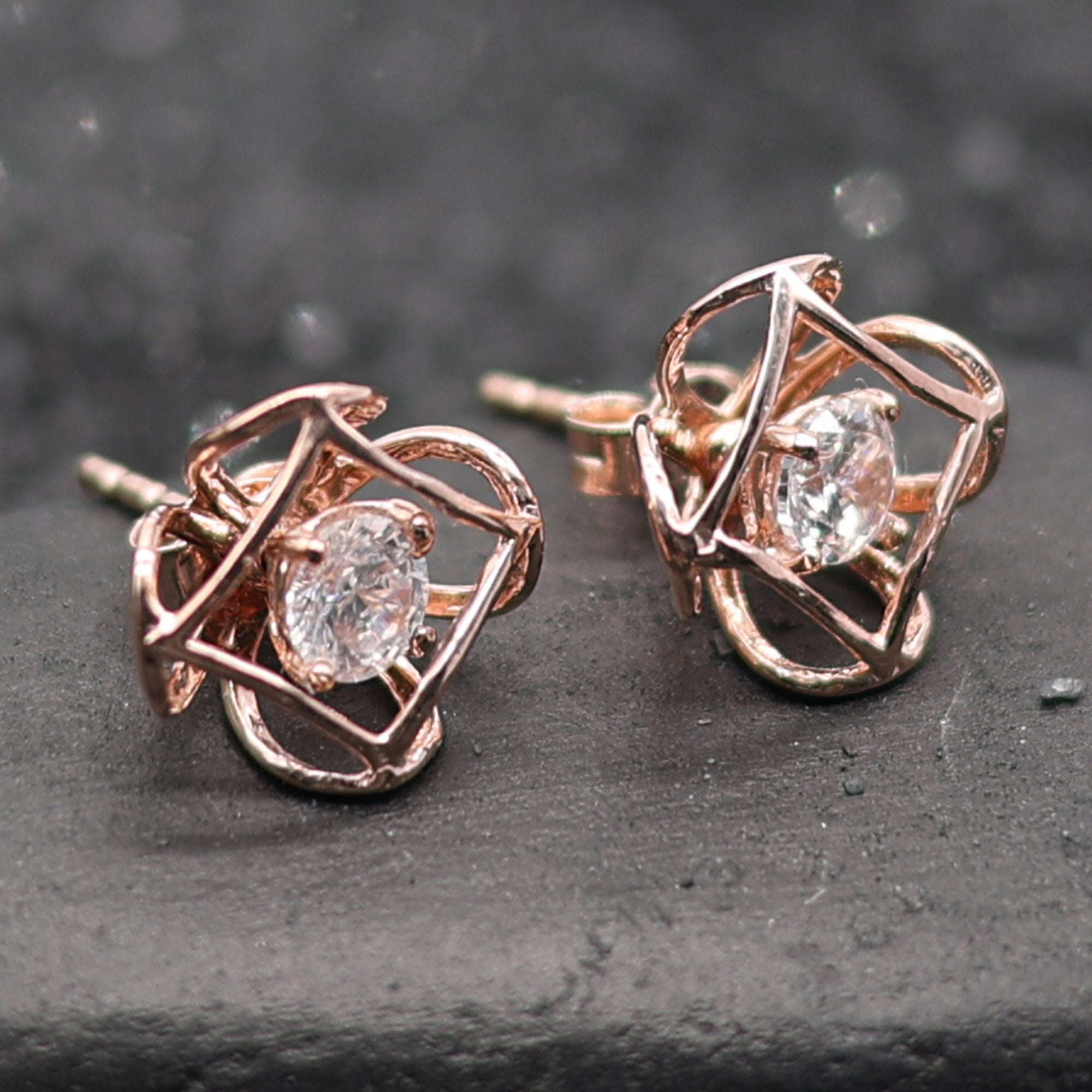 Geometric Rose Gold Stud Earrings
