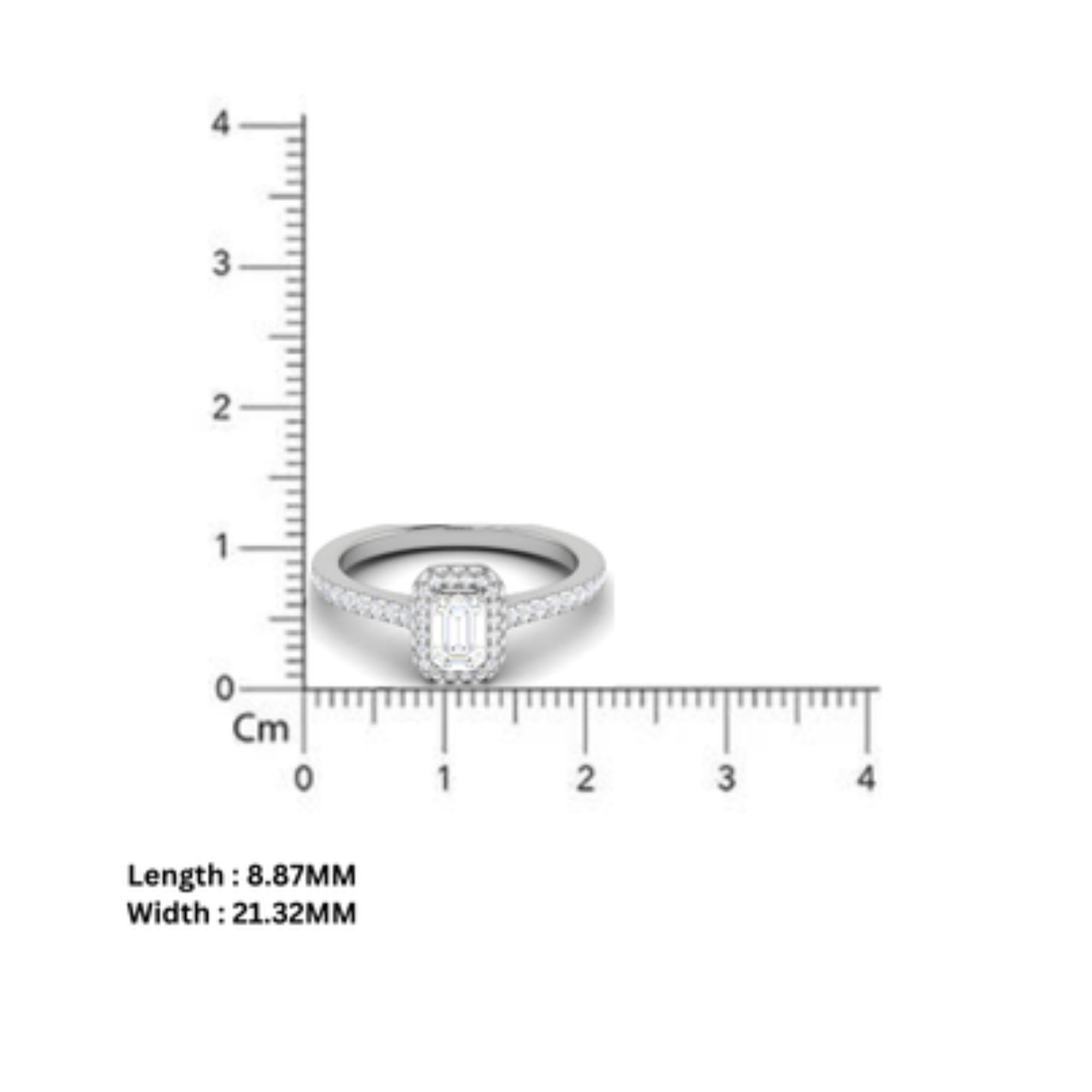 Emerald Cut Halo Adjustable Silver Ring