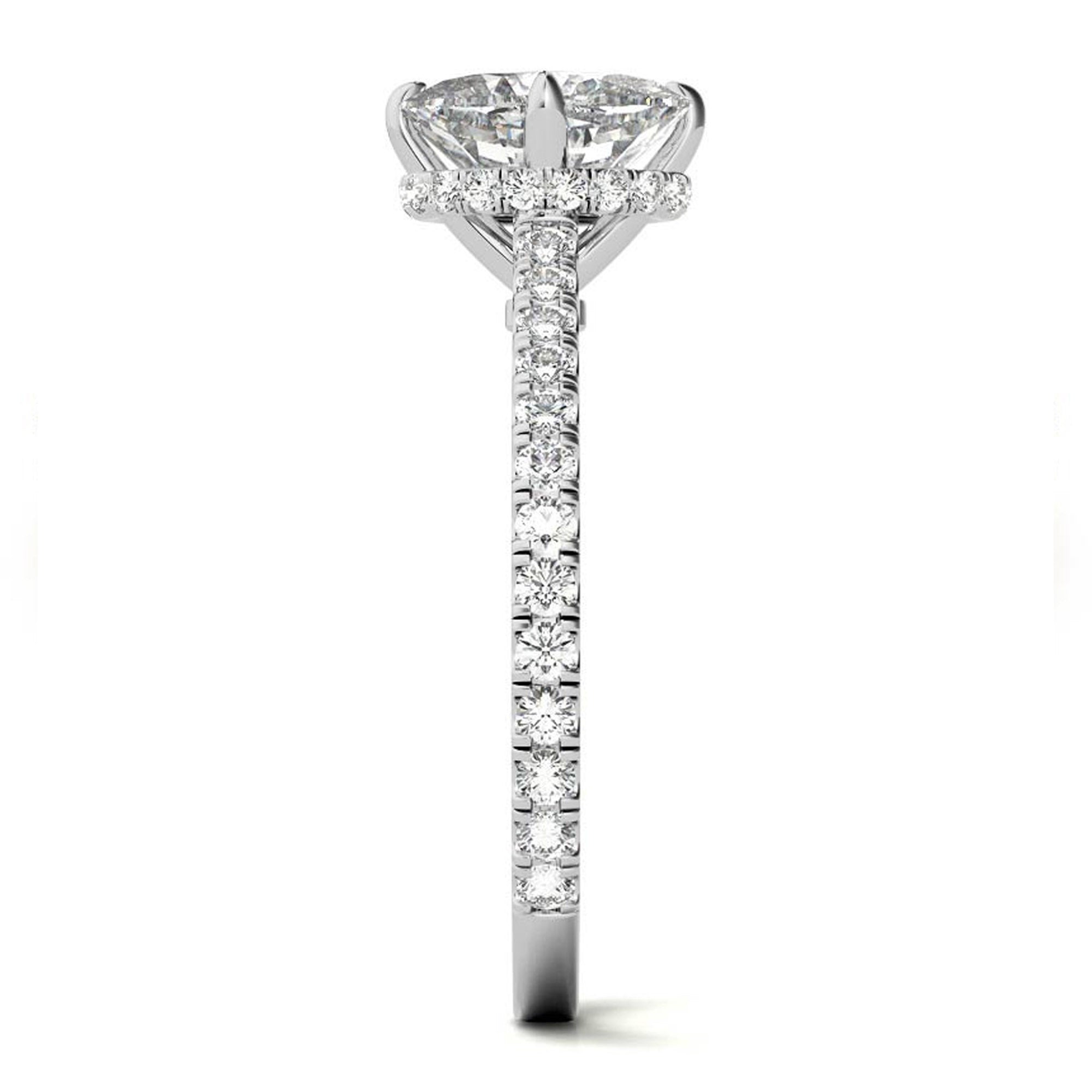 Oval-Cut Pavé White Gold-Plated Adjustable 925 Sterling Silver Elegant Engagement Ring For Women