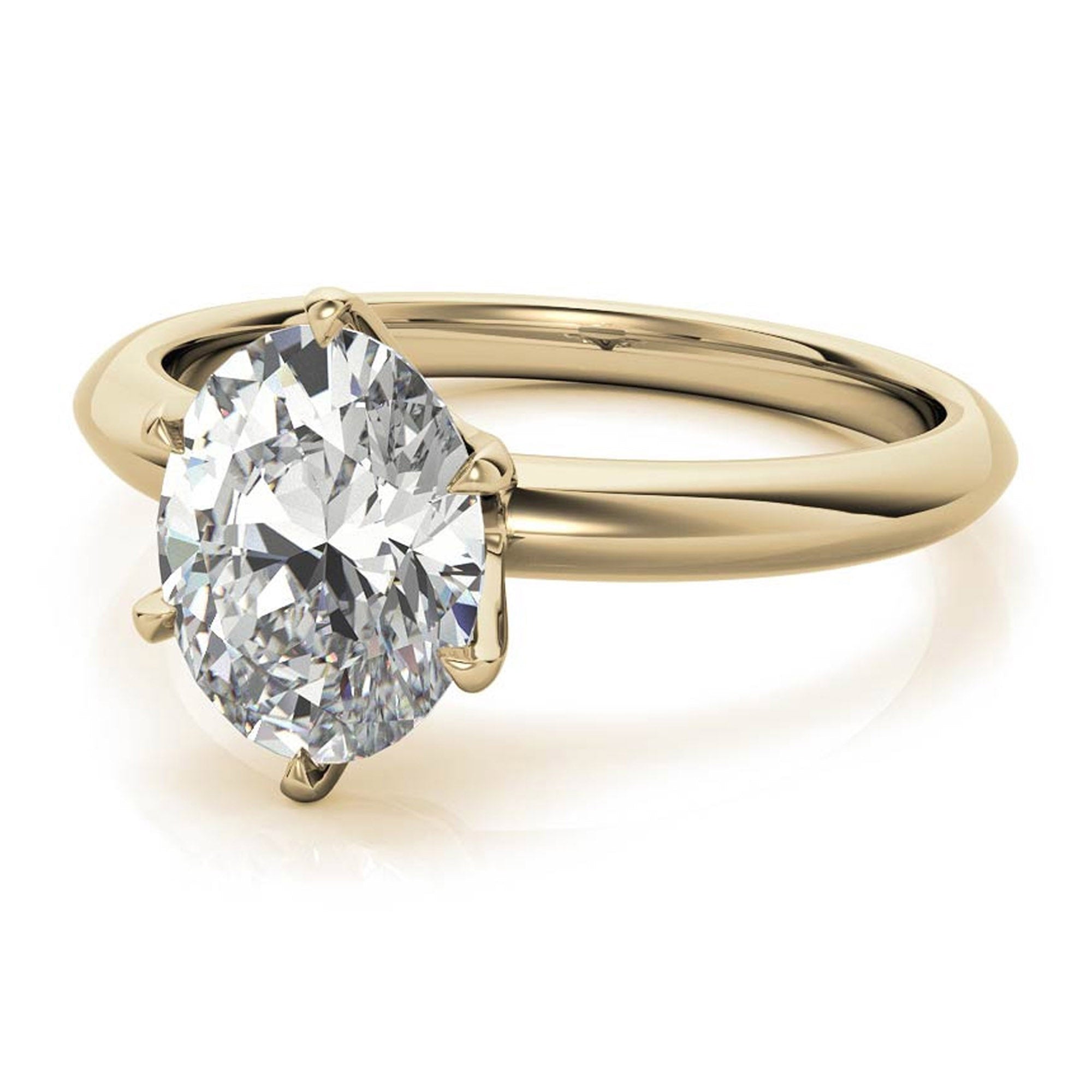Sterling Silver Six-Prong Adjustable Solitaire Yellow Gold Engagement Ring for Women