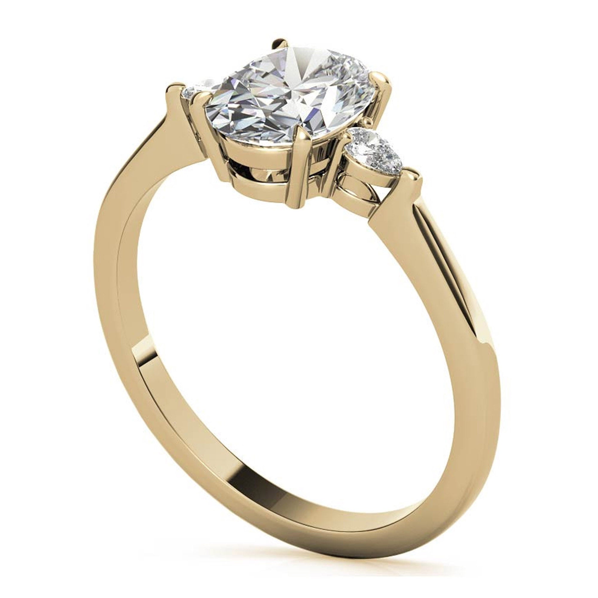 Timeless Classic Sterling Silver Adjustable Three-Stone Oval Cut Zircon Yellow Gold Engagement Ring For Women