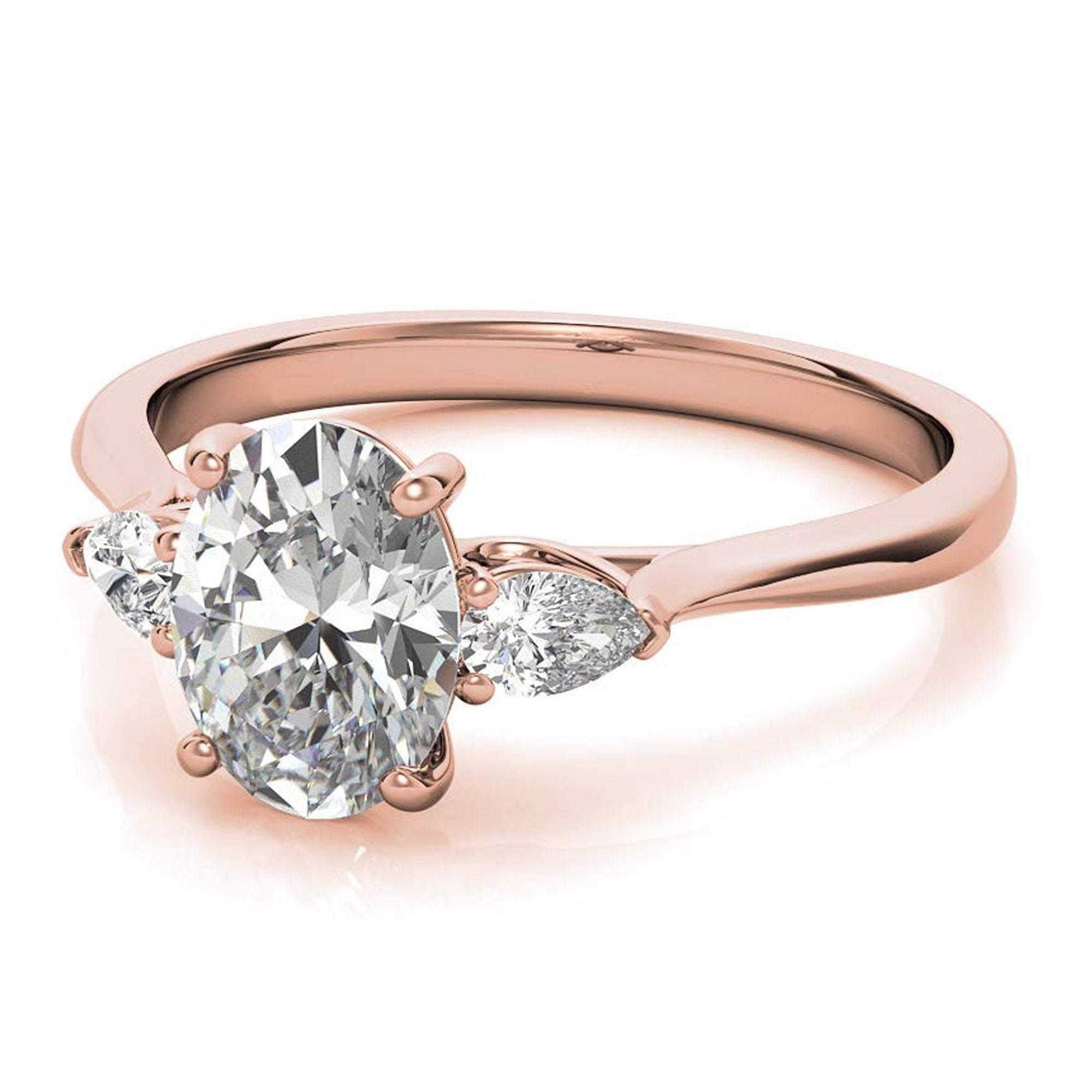 Elegant Classic Sterling Silver Adjustable Oval-Cut Three-Stone Rose Gold Ring for Women