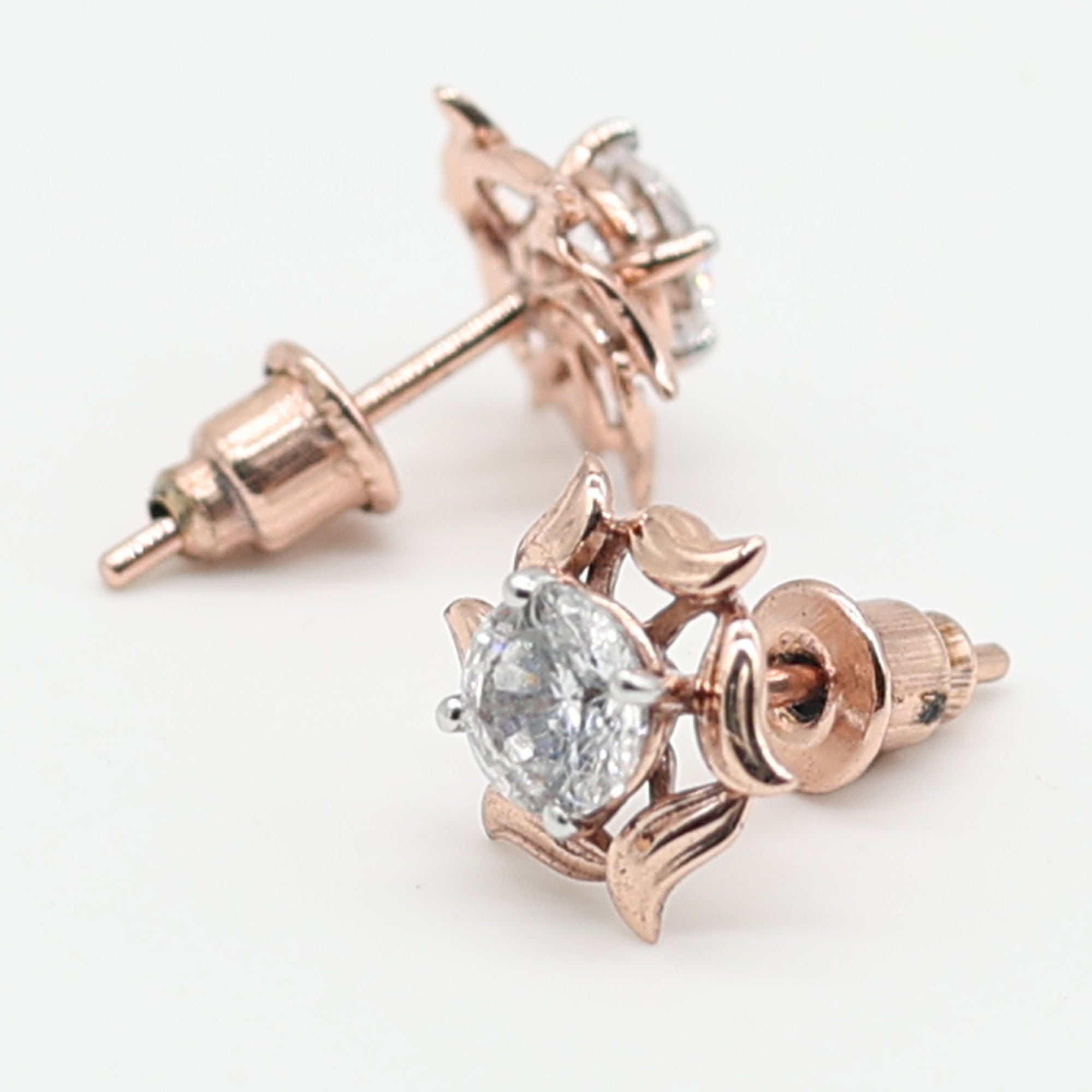 Rose Gold Floral Diamond Stud Earrings