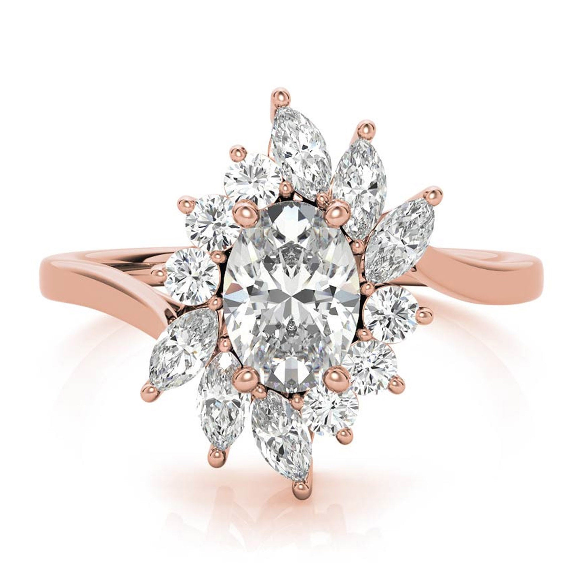 Stunning Floral Halo Adjustable Sterling Silver Ring - Rose Gold Plated