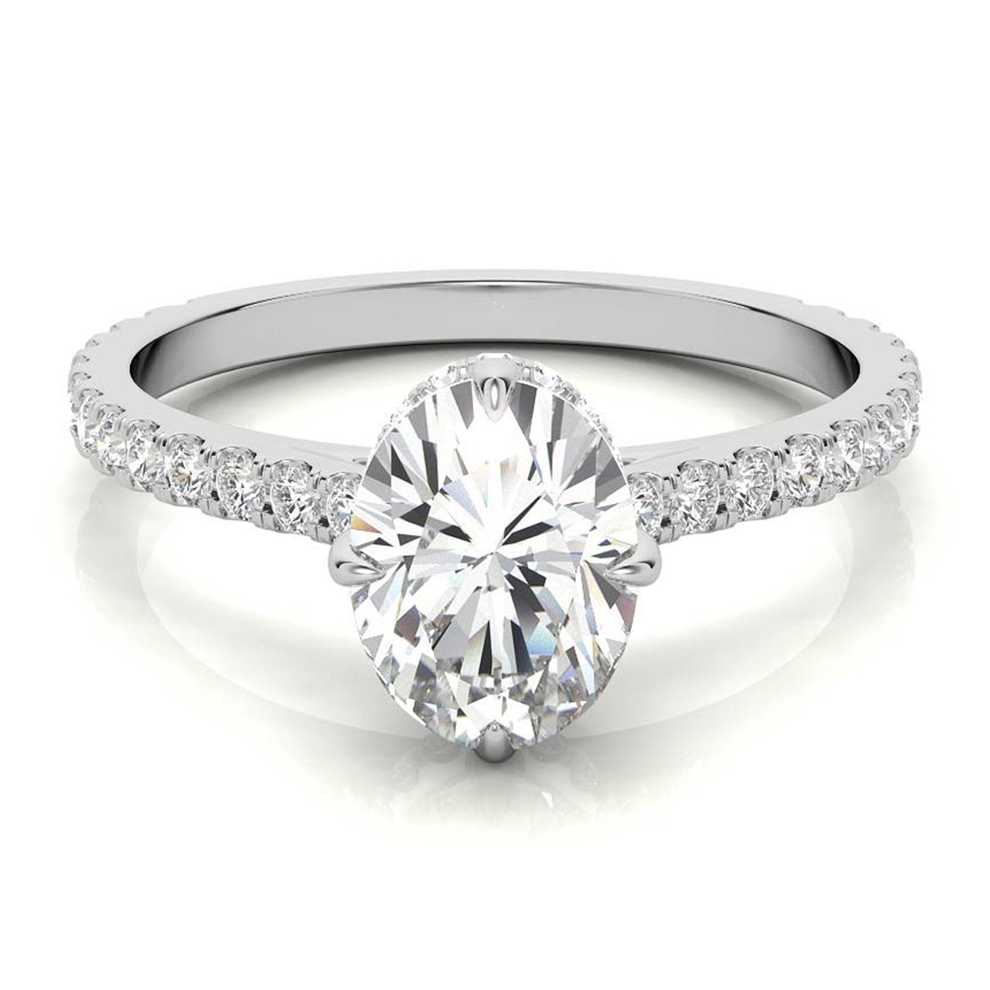 Oval-Cut Pavé White Gold-Plated Adjustable 925 Sterling Silver Elegant Engagement Ring For Women