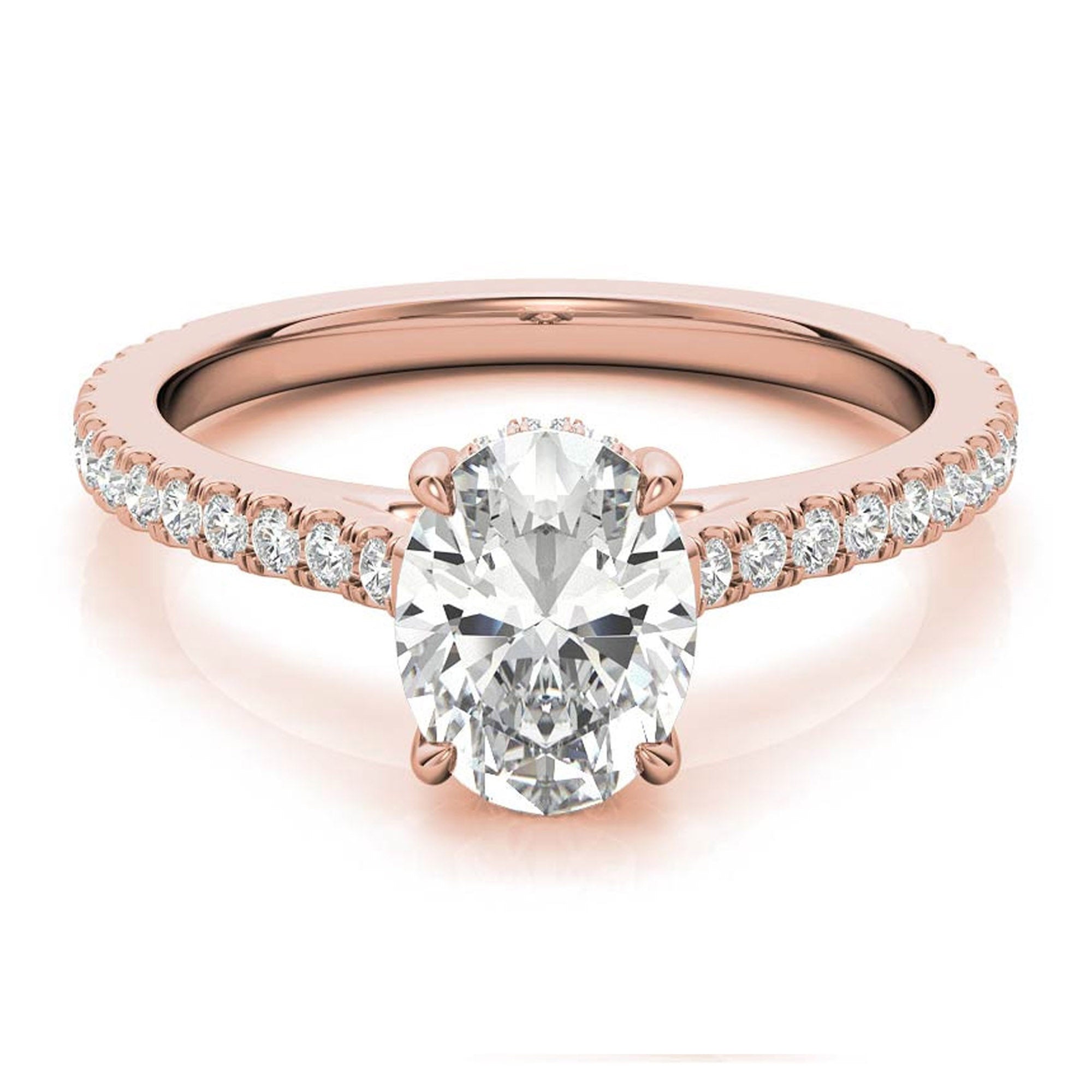 Elegant Classic Sterling Silver Adjustable Oval Cut Zircon Pave Set Rose Gold Engagement Ring For Women