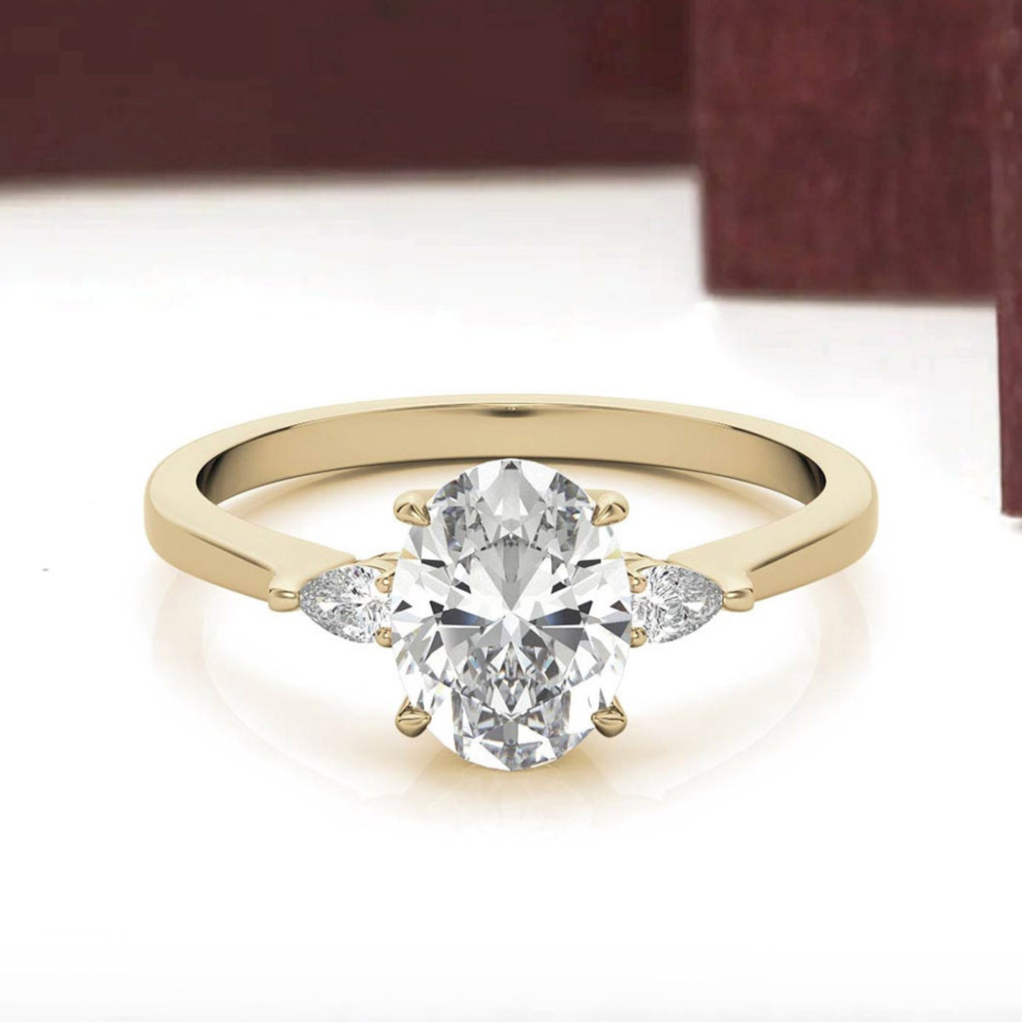 Timeless Classic Sterling Silver Adjustable Three-Stone Oval Cut Zircon Yellow Gold Engagement Ring For Women