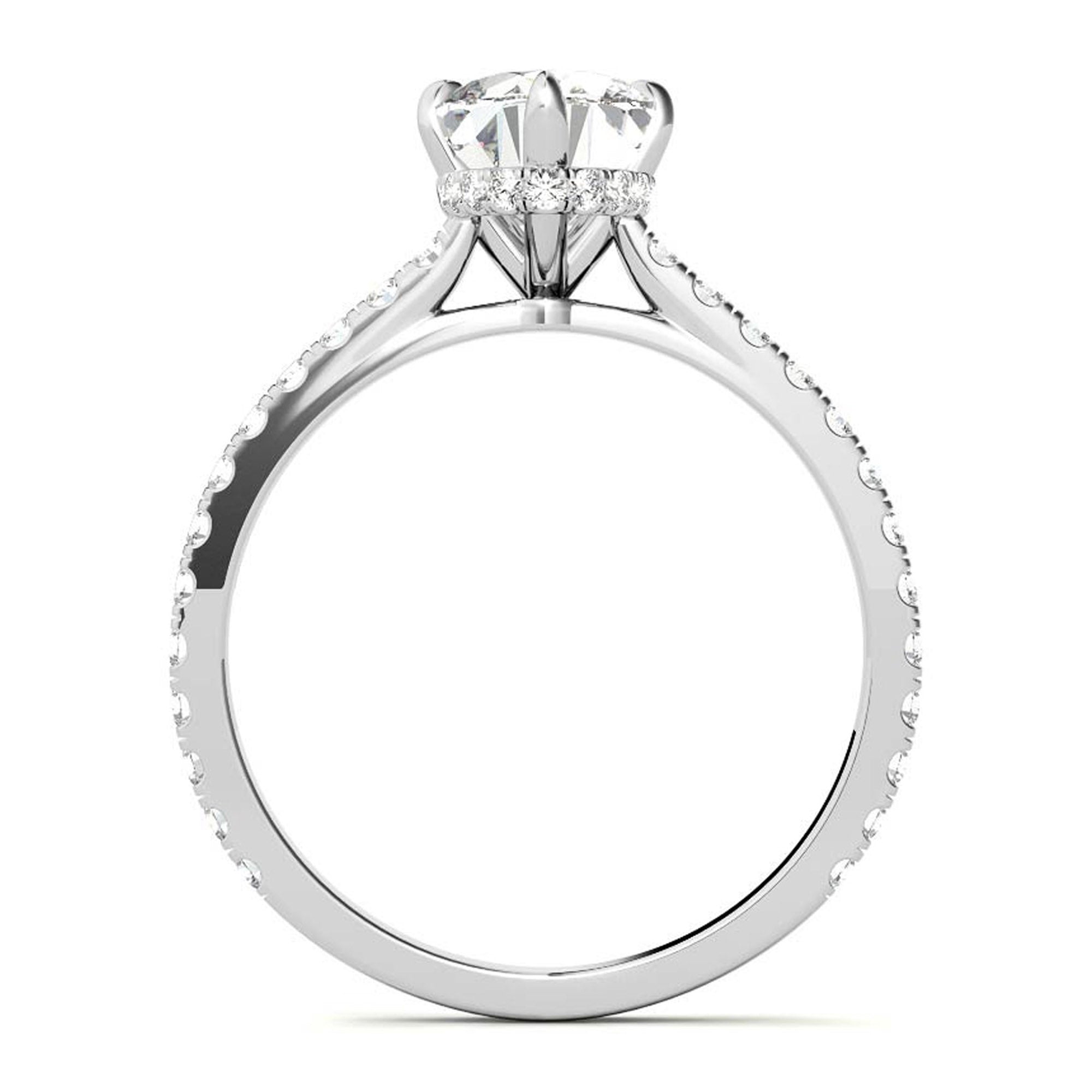 Oval-Cut Pavé White Gold-Plated Adjustable 925 Sterling Silver Elegant Engagement Ring For Women