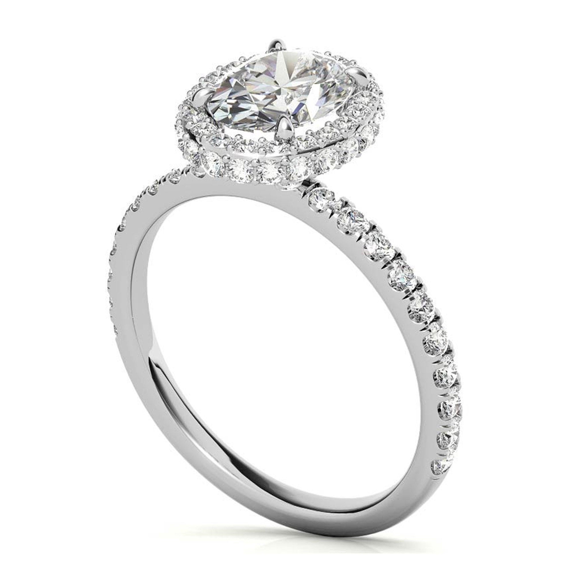 Elegant Halo 925 Sterling Silver Adjustable Oval-Cut Pave White Gold Engagement Ring For Women