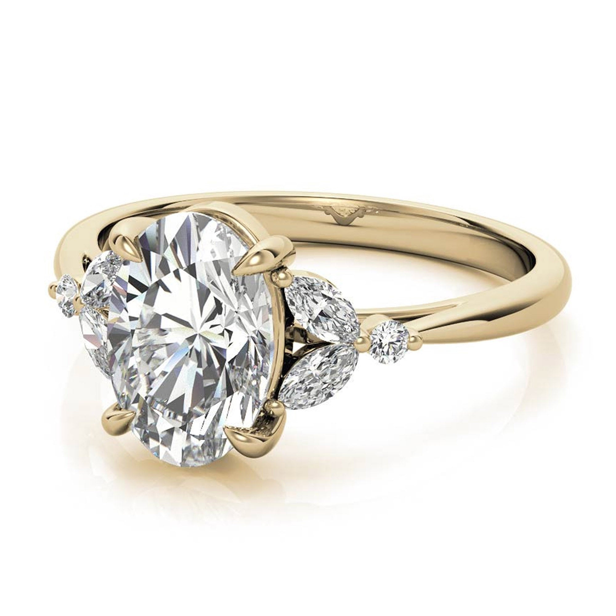 Stunning Adjustable Oval-Cut Ring in Yellow Gold Plating | Elegant Sterling Silver & American Diamond