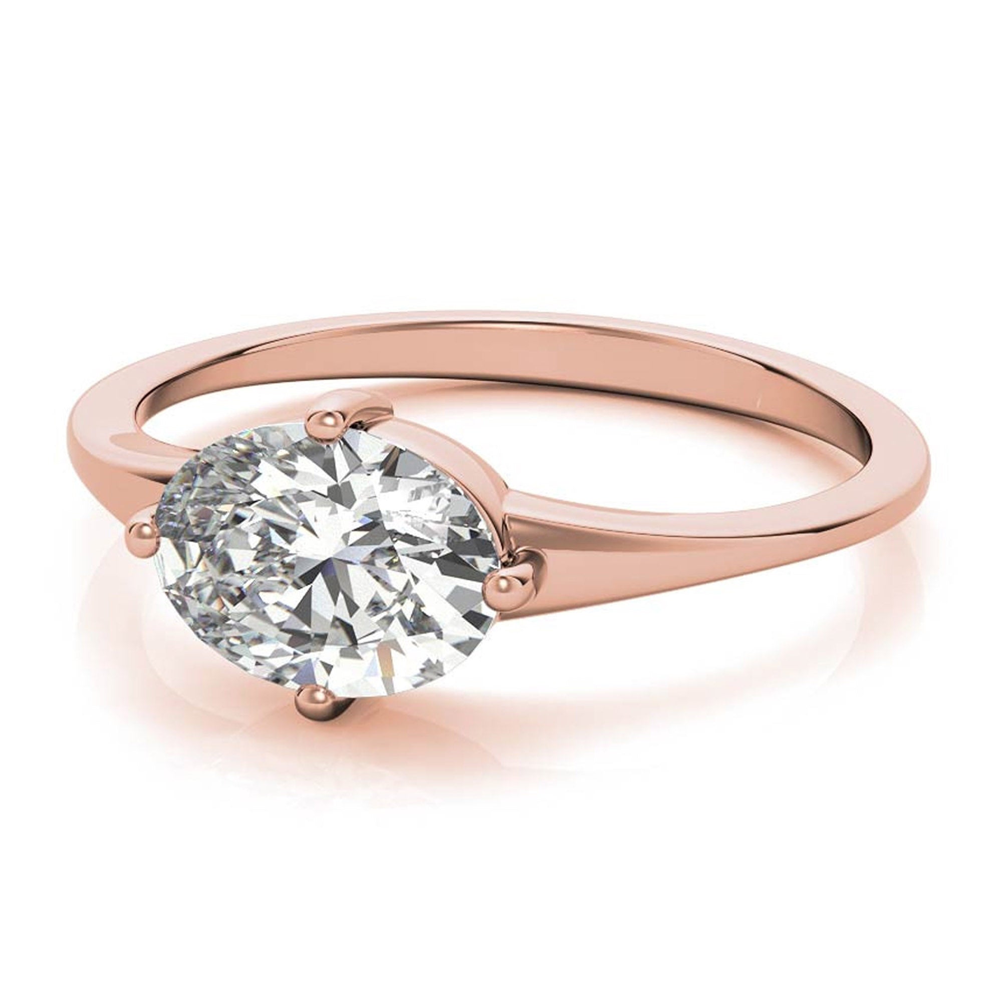 Stunning Solara Oval Solitaire Ring - Adjustable Sterling Silver with Luxurious Rose Gold Plating