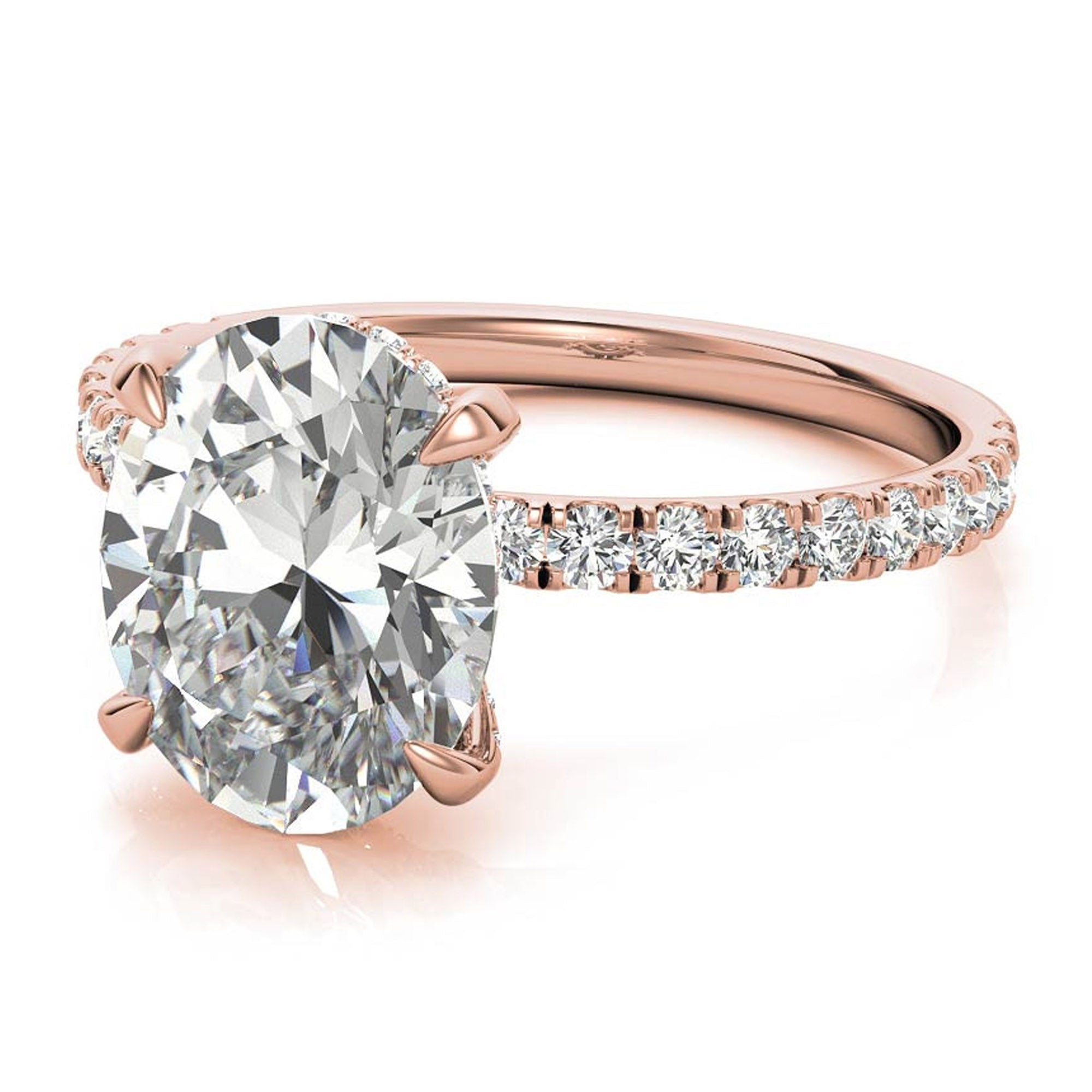 Classic 925 Sterling Silver Adjustable Oval-Cut Rose Gold Engagement Ring For Women
