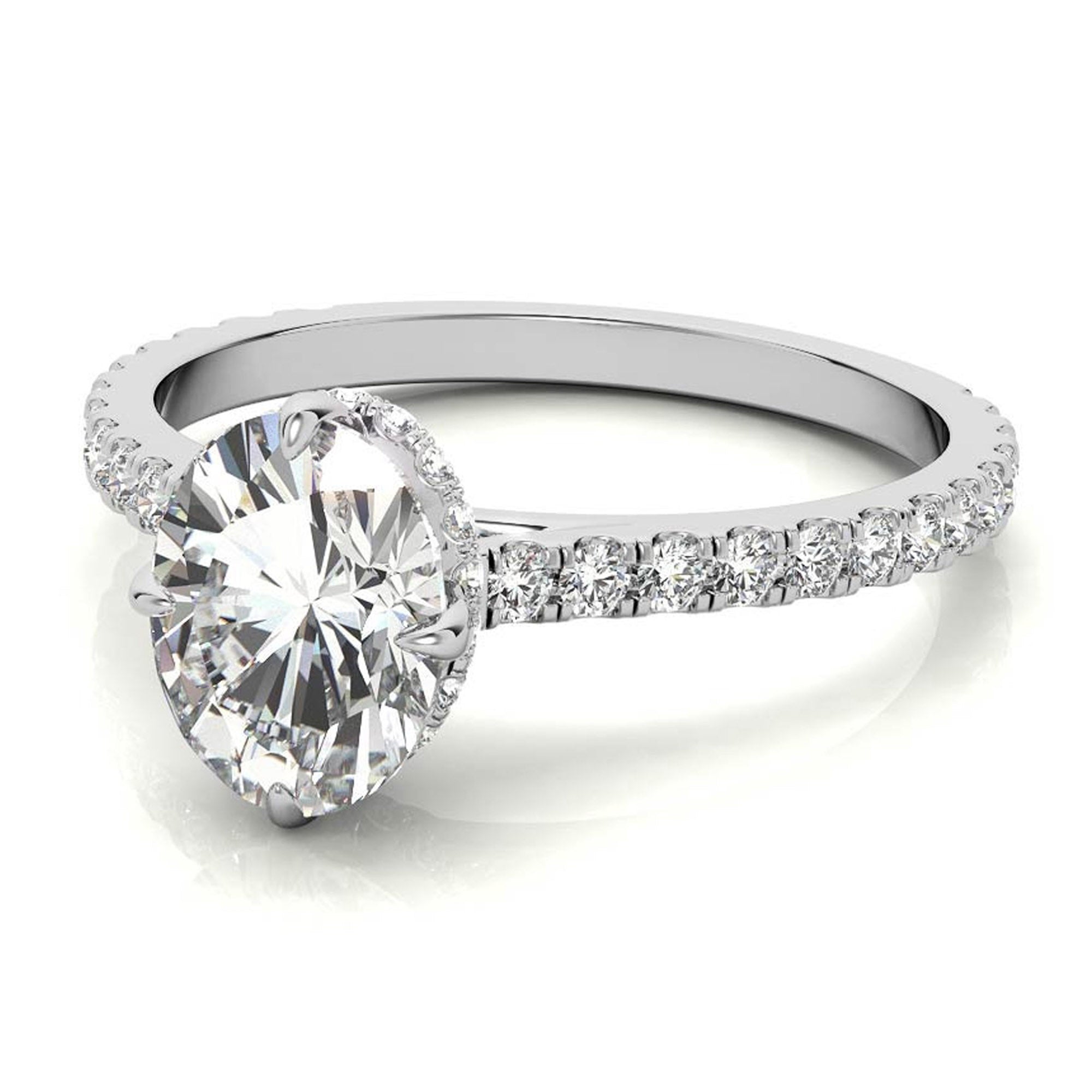 Oval-Cut Pavé White Gold-Plated Adjustable 925 Sterling Silver Elegant Engagement Ring For Women