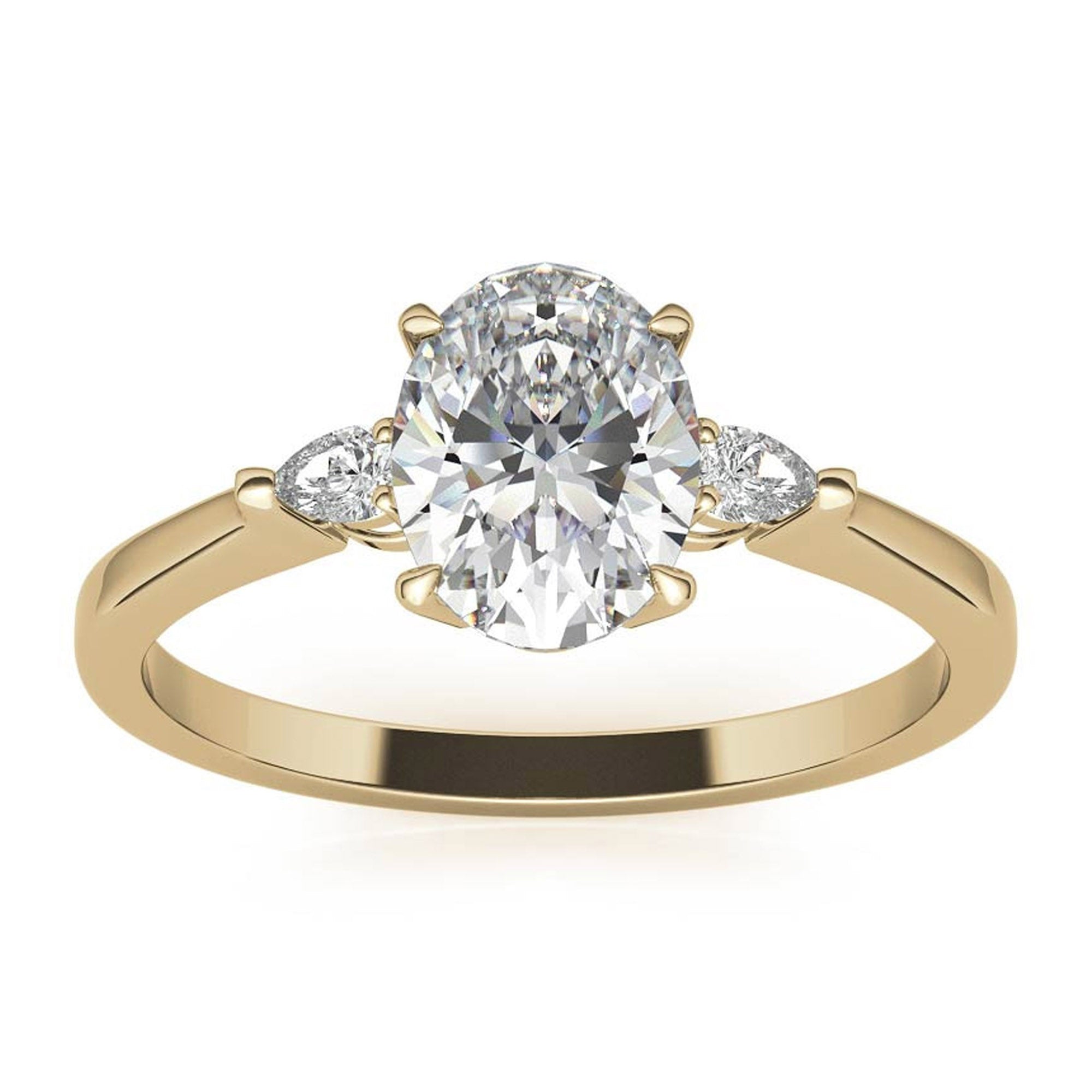 Timeless Classic Sterling Silver Adjustable Three-Stone Oval Cut Zircon Yellow Gold Engagement Ring For Women