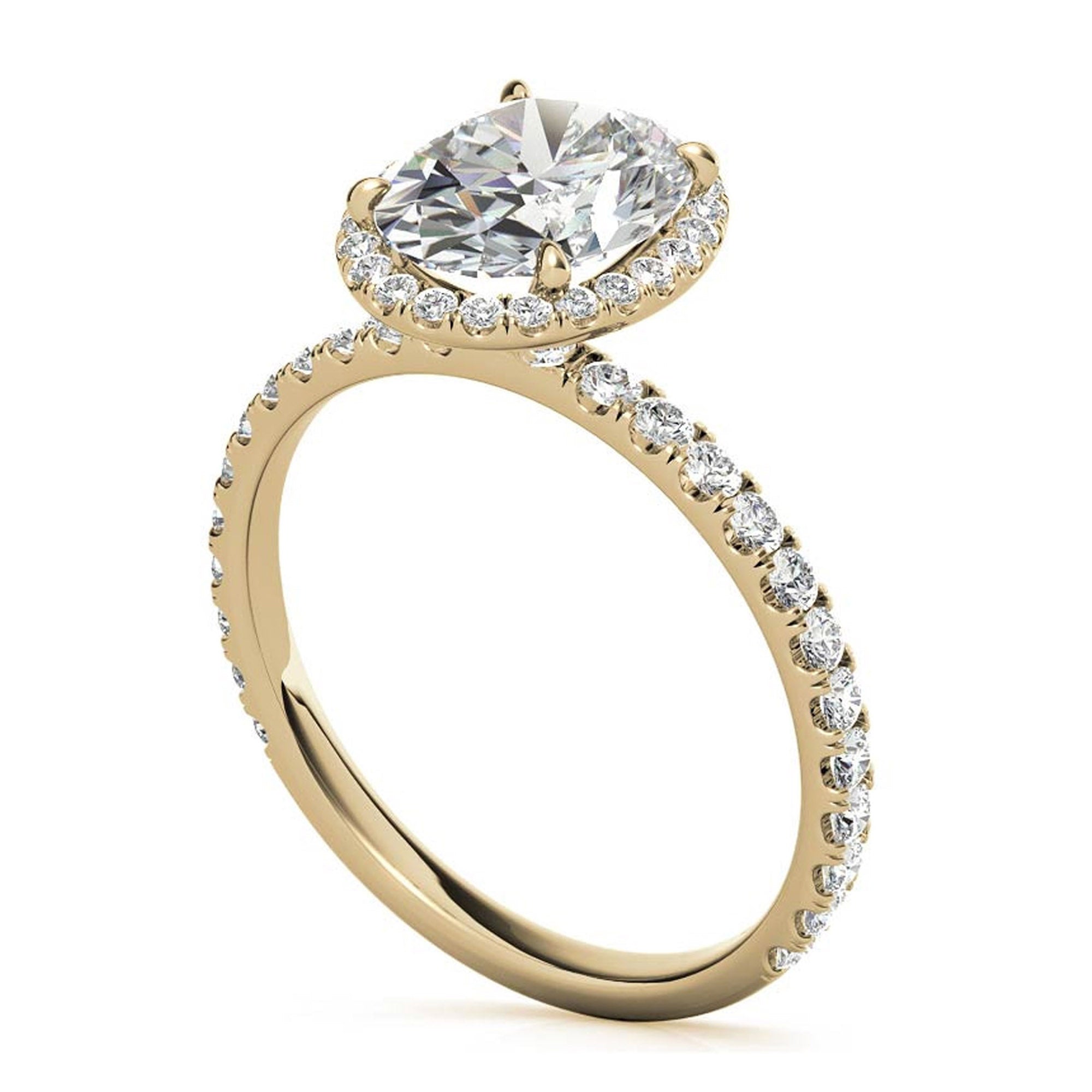 Sterling Silver Halo Pave Adjustable Classic Yellow Gold Engagement Ring For Women